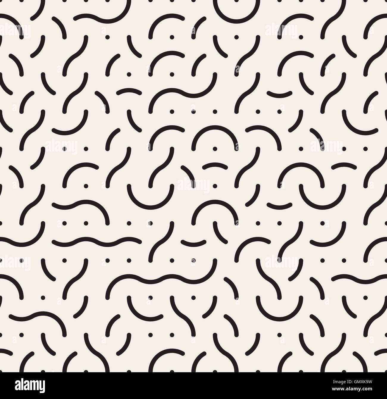 Seamless Vector noir et blanc Lignes rondes Style Memphis Modèle de pêle-mêle Illustration de Vecteur