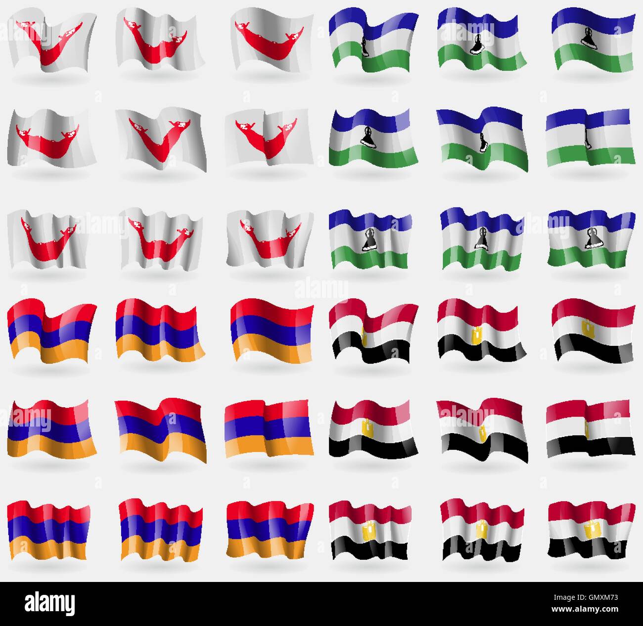 Pâques Rapa Nui, Lesothe, Arménie, Egypte. Ensemble de 36 drapeaux des pays du monde. Vector Illustration de Vecteur