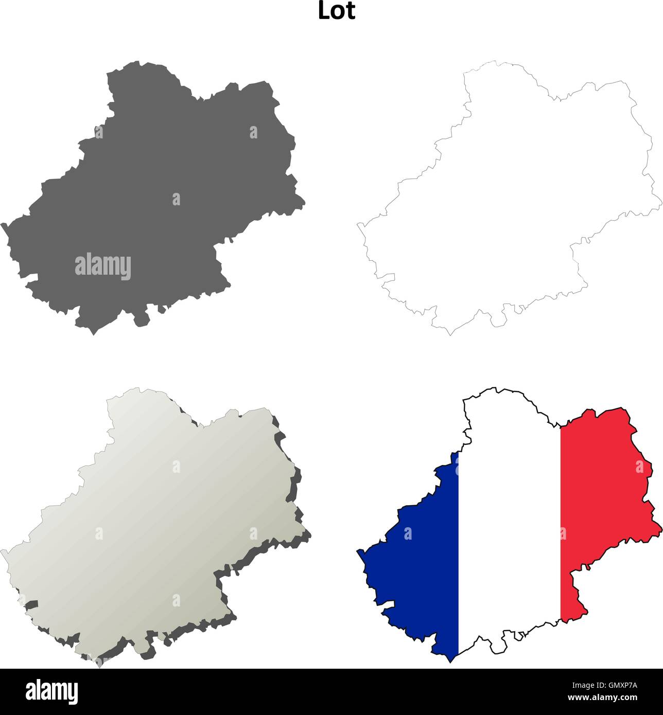 Lot, Midi-Pyrénées contours de l'ensemble de cartes Illustration de Vecteur