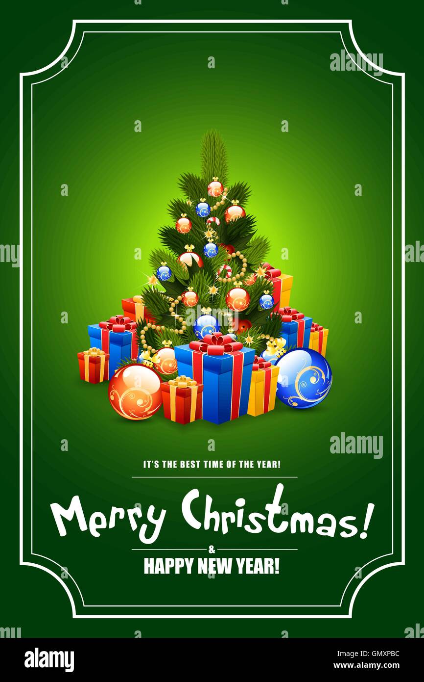 Arbre de Noël avec des cadeaux. Illustration de Vecteur