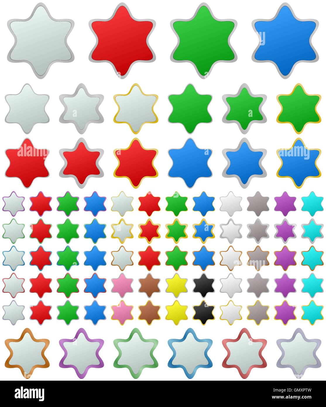 Bouton étoile métallique de couleur défini Illustration de Vecteur