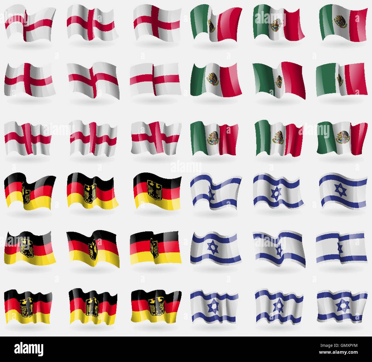 L'Angleterre, du Mexique, d'Allemagne, d'Israël. Ensemble de 36 drapeaux des pays du monde. Vector Illustration de Vecteur