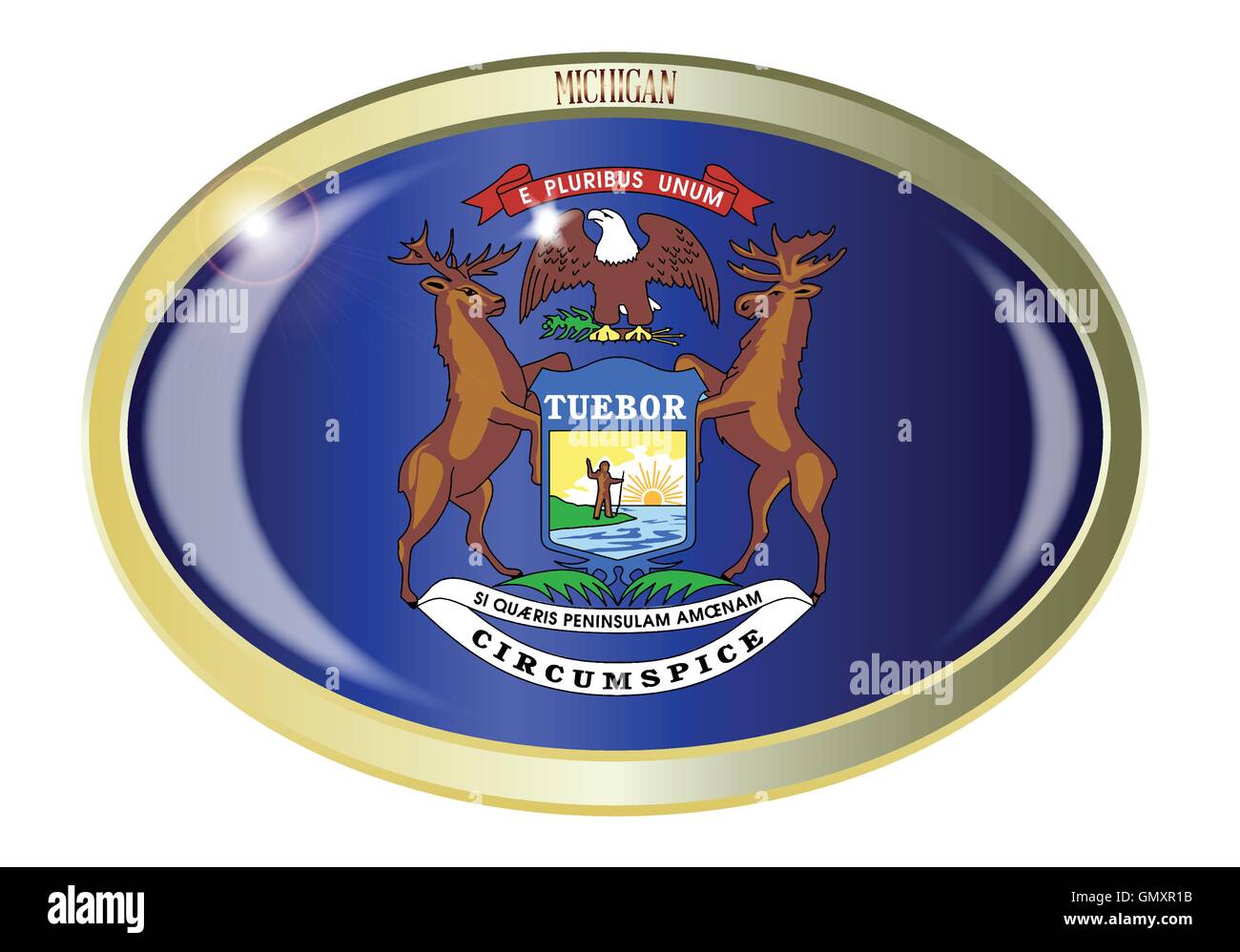 Drapeau de l'État du Michigan Bouton Ovale Illustration de Vecteur