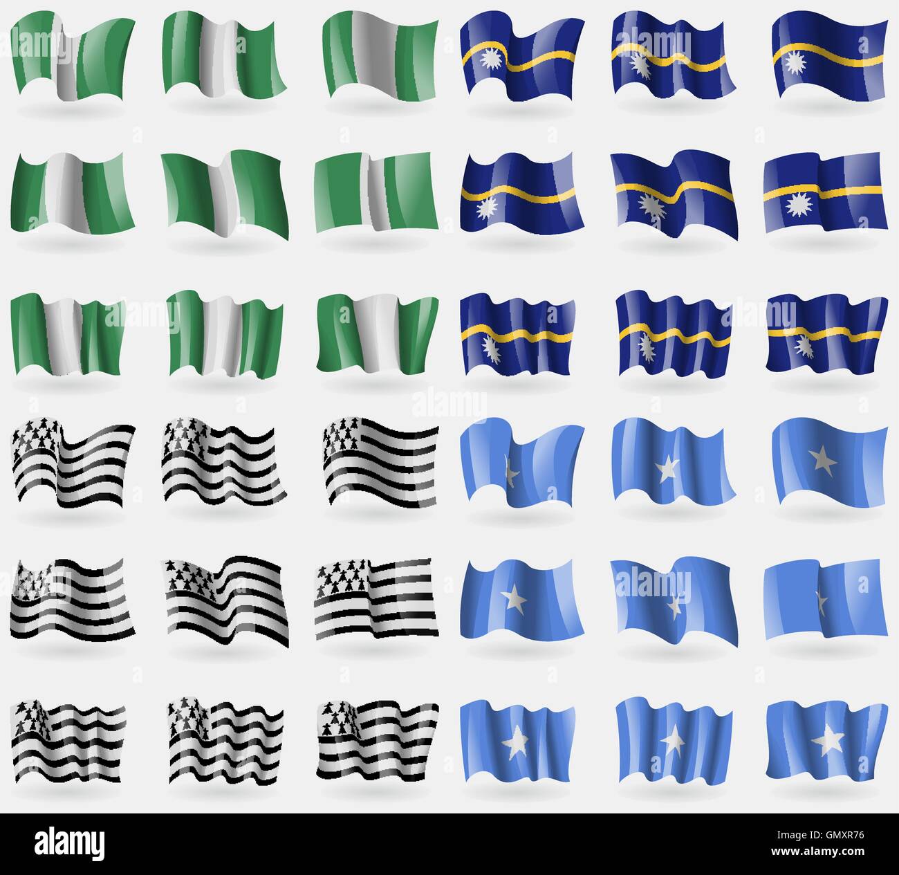 Le Nigeria, Nauru, Bretagne, en Somalie. Ensemble de 36 drapeaux des pays du monde. Vector Illustration de Vecteur