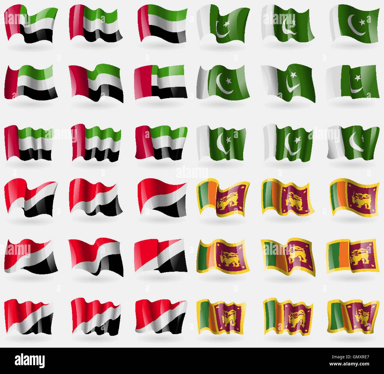 Émirats Arabes Unis, le Pakistan, Sealand Principauté, Sri Lanka. Ensemble de 36 drapeaux des pays du monde. Vector Illustration de Vecteur