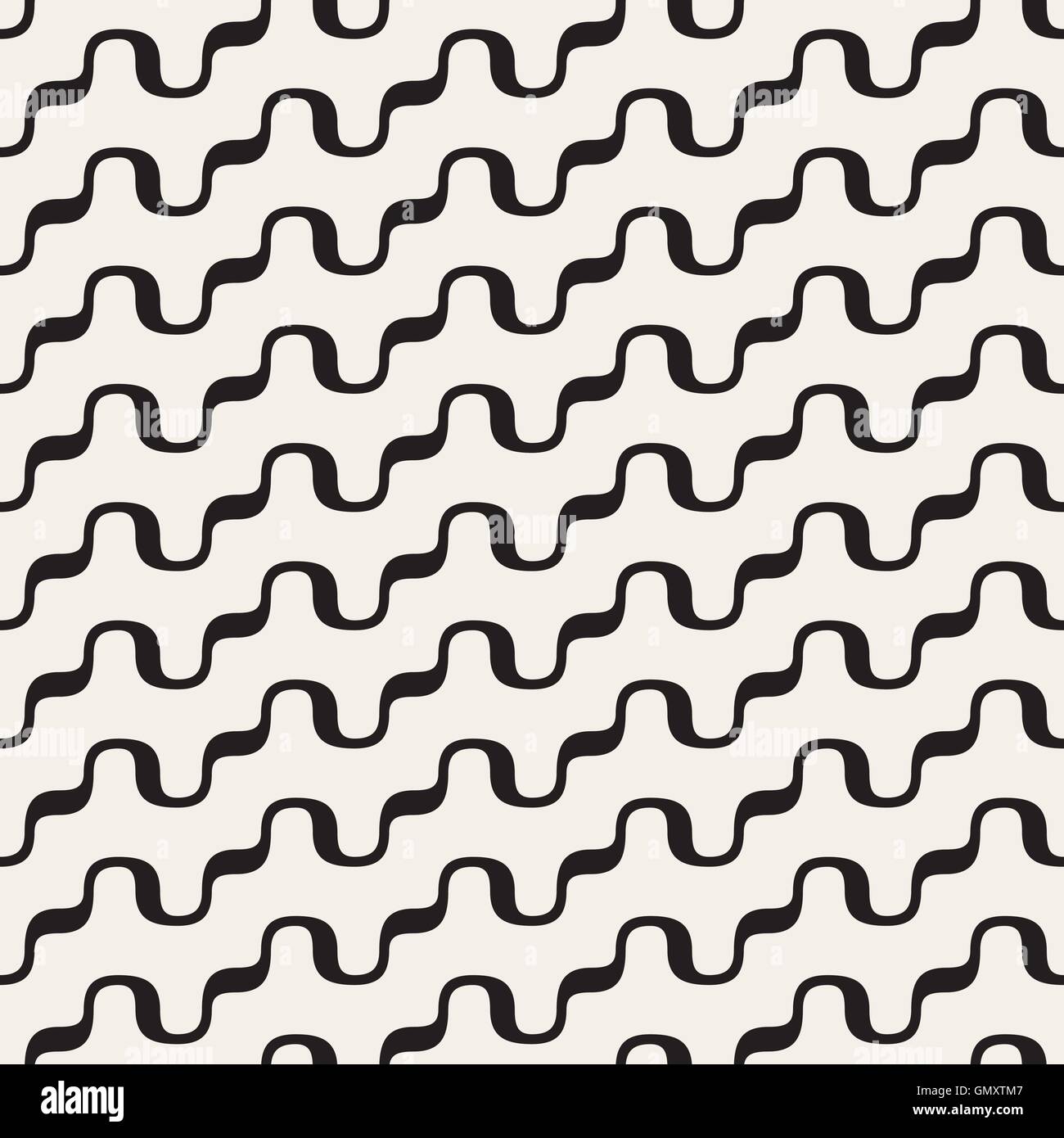 Seamless Vector arrondi noir et blanc motif de ligne diagonale ondulée Illustration de Vecteur