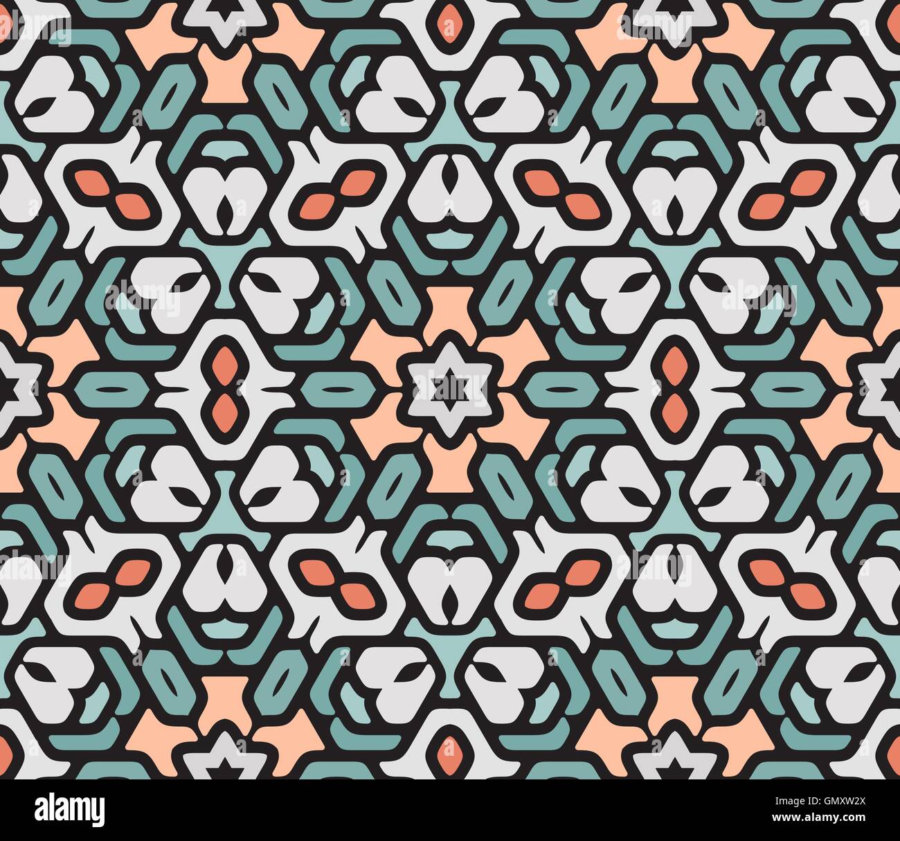 Seamless Vector Floral arrondi coloré motif Oriental Mandala hexagonal Illustration de Vecteur