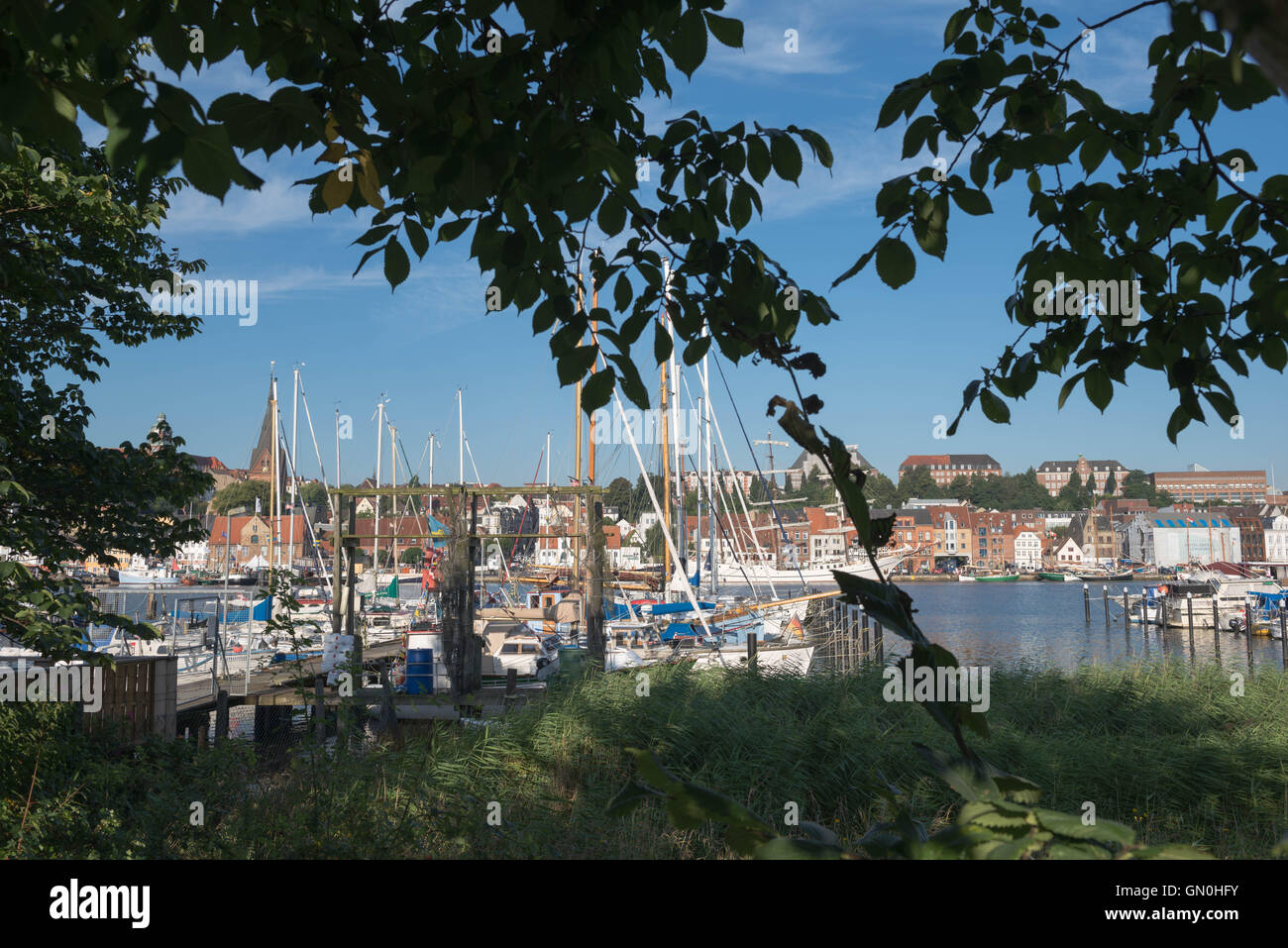 Port de Flensburg, à la fin de Flensburg, ville frontière au Danemark, la mer Baltique, Schleswig-Holstein, Allemagne, Banque D'Images