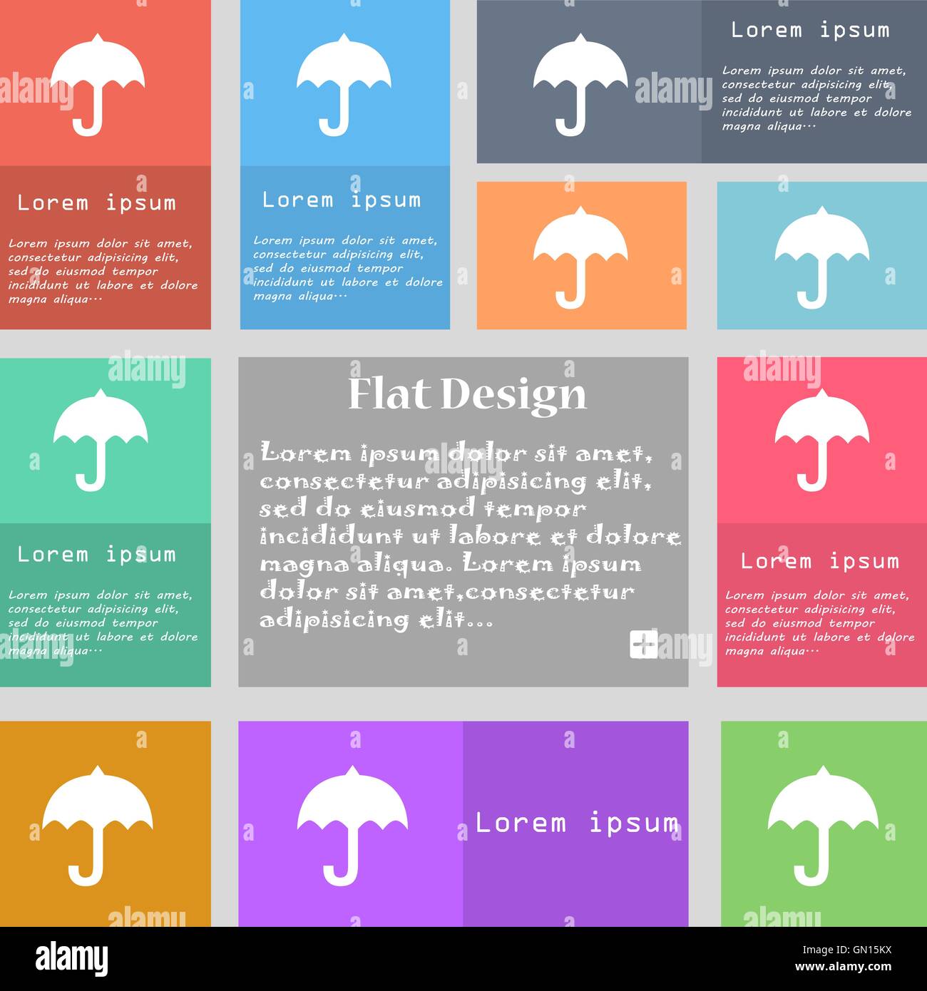 Icône parapluie signe. Ensemble de boutons multicolores avec l'espace pour le texte. Vector Illustration de Vecteur