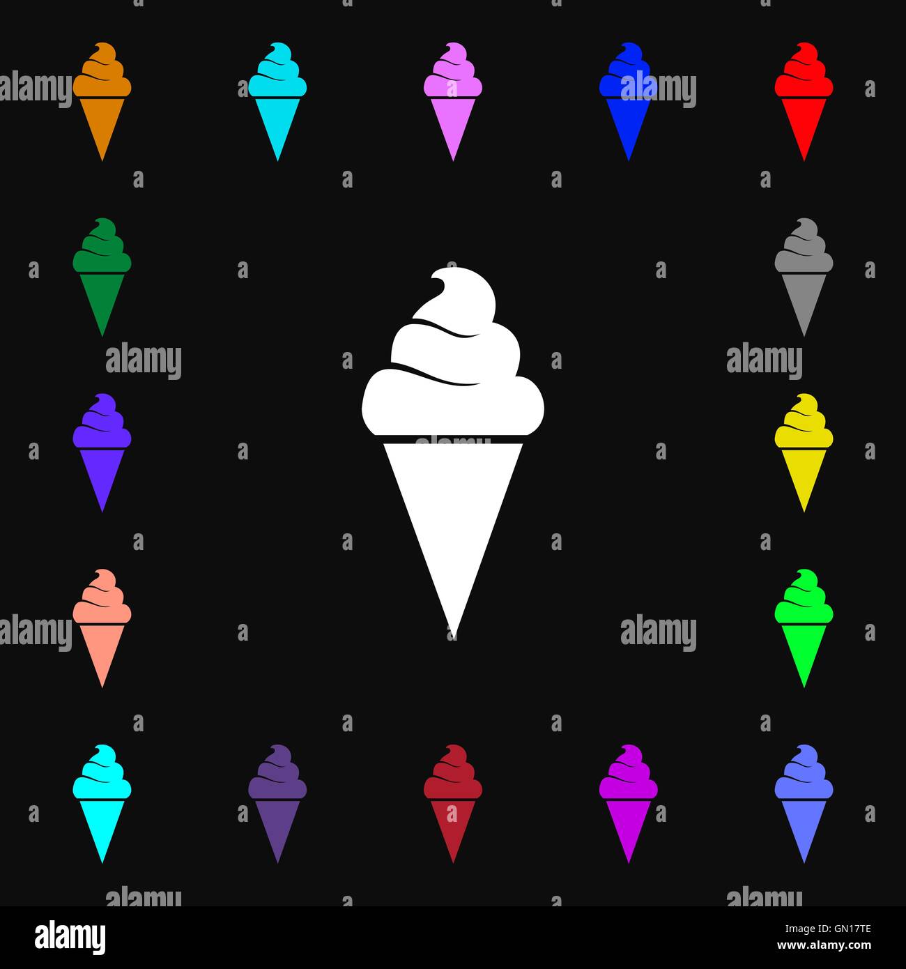 L'icône de la crème glacée signe. Beaucoup de symboles colorés pour votre conception. Vector Illustration de Vecteur