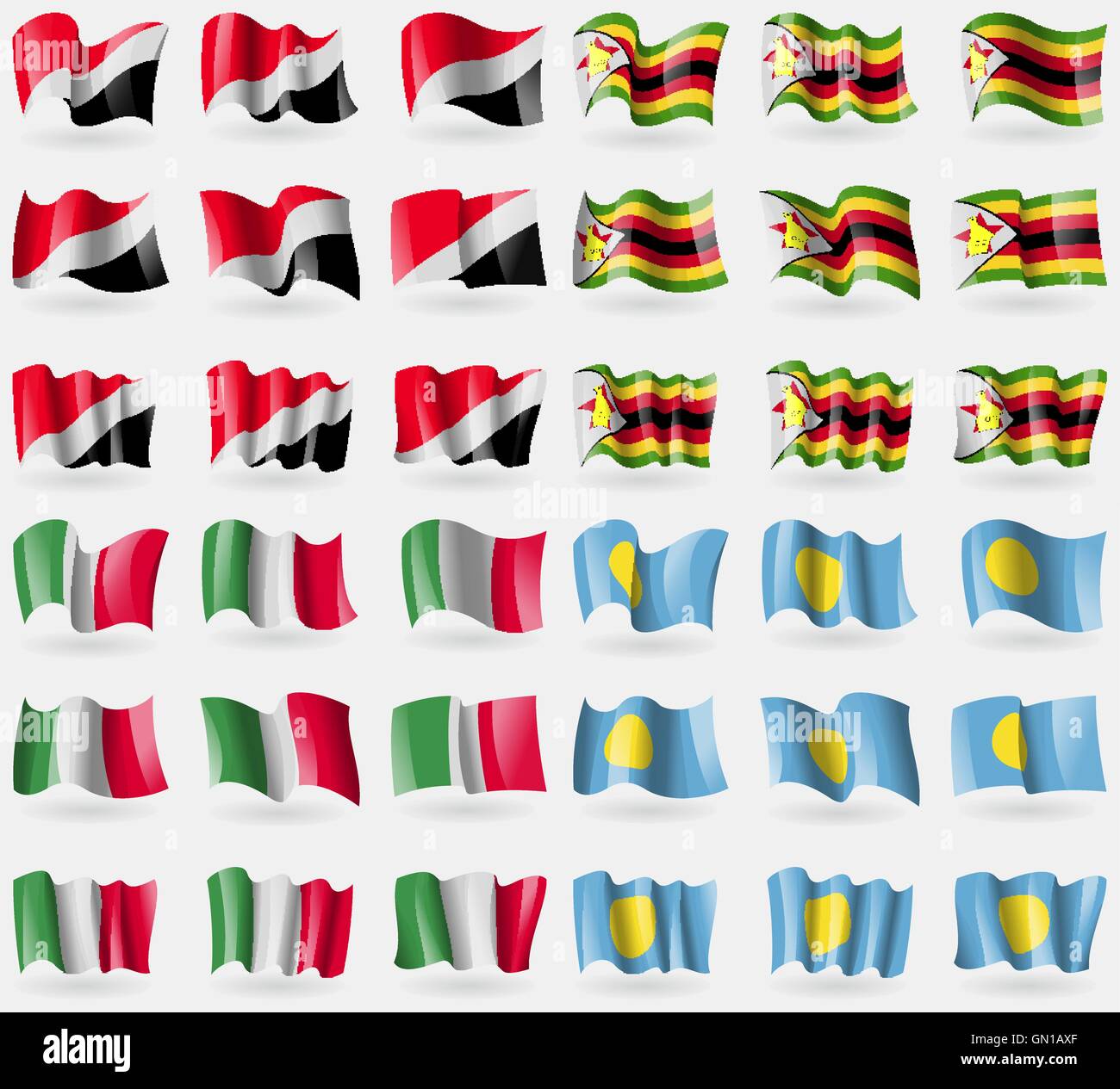 Sealand Principauté, le Zimbabwe, l'Italie, les Palaos. Ensemble de 36 drapeaux des pays du monde. Vector Illustration de Vecteur