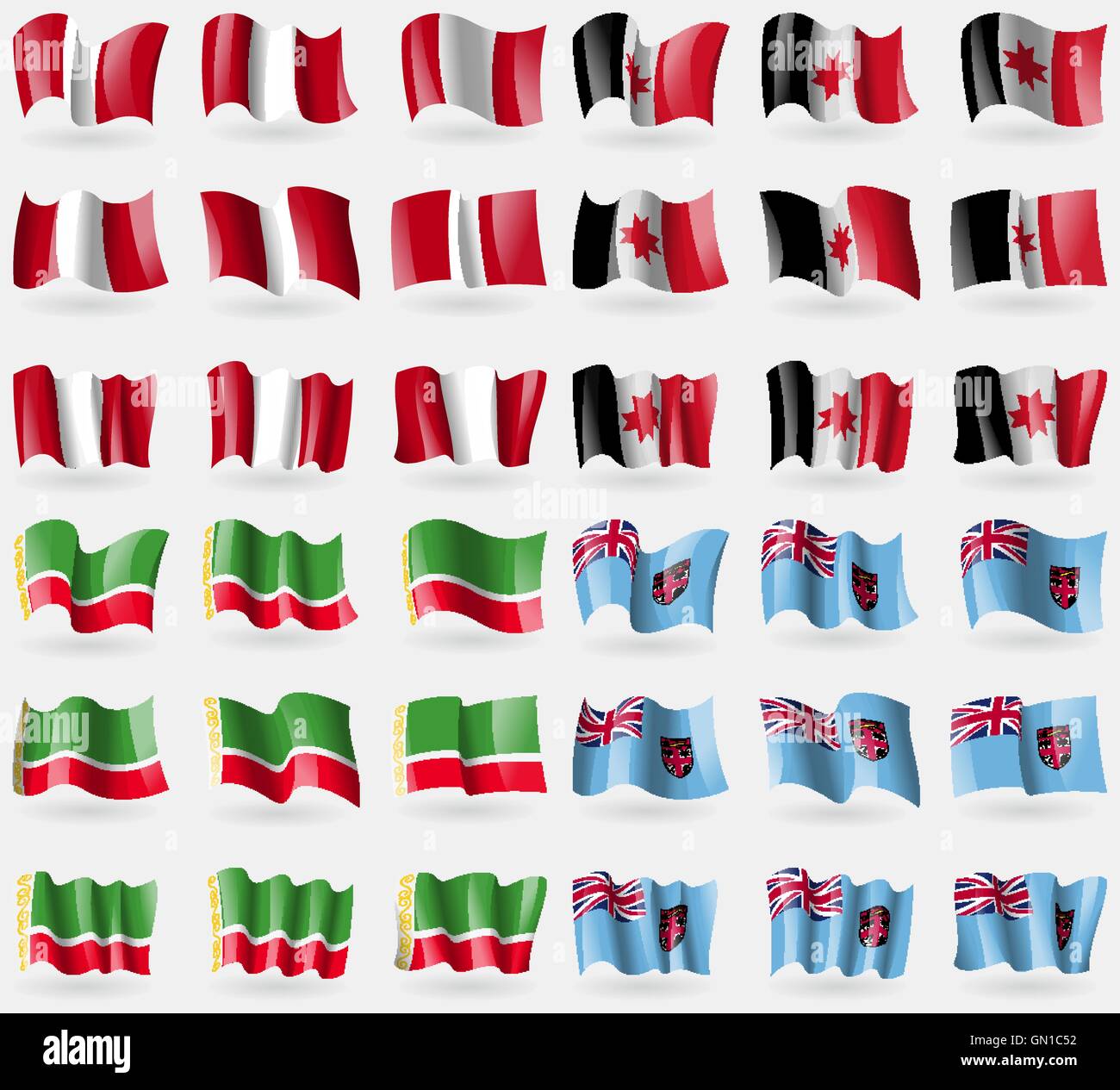 Le Pérou, l'Oudmourtie, République tchétchène, Fidji. Ensemble de 36 drapeaux des pays du monde. Vector Illustration de Vecteur