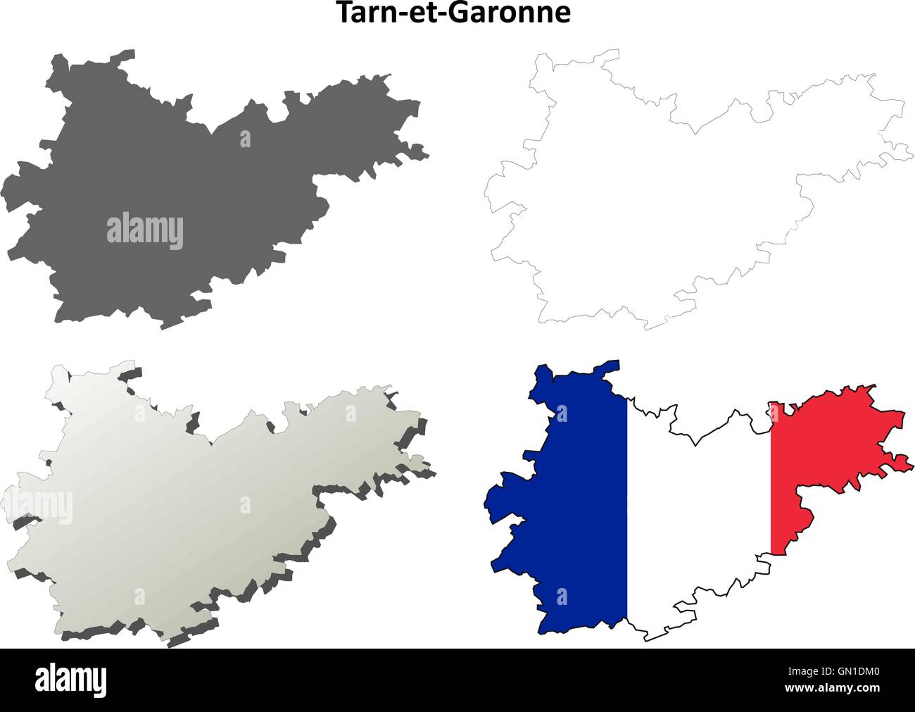 Tarn-et-Garonne, Midi-Pyrenees contour plan set Illustration de Vecteur