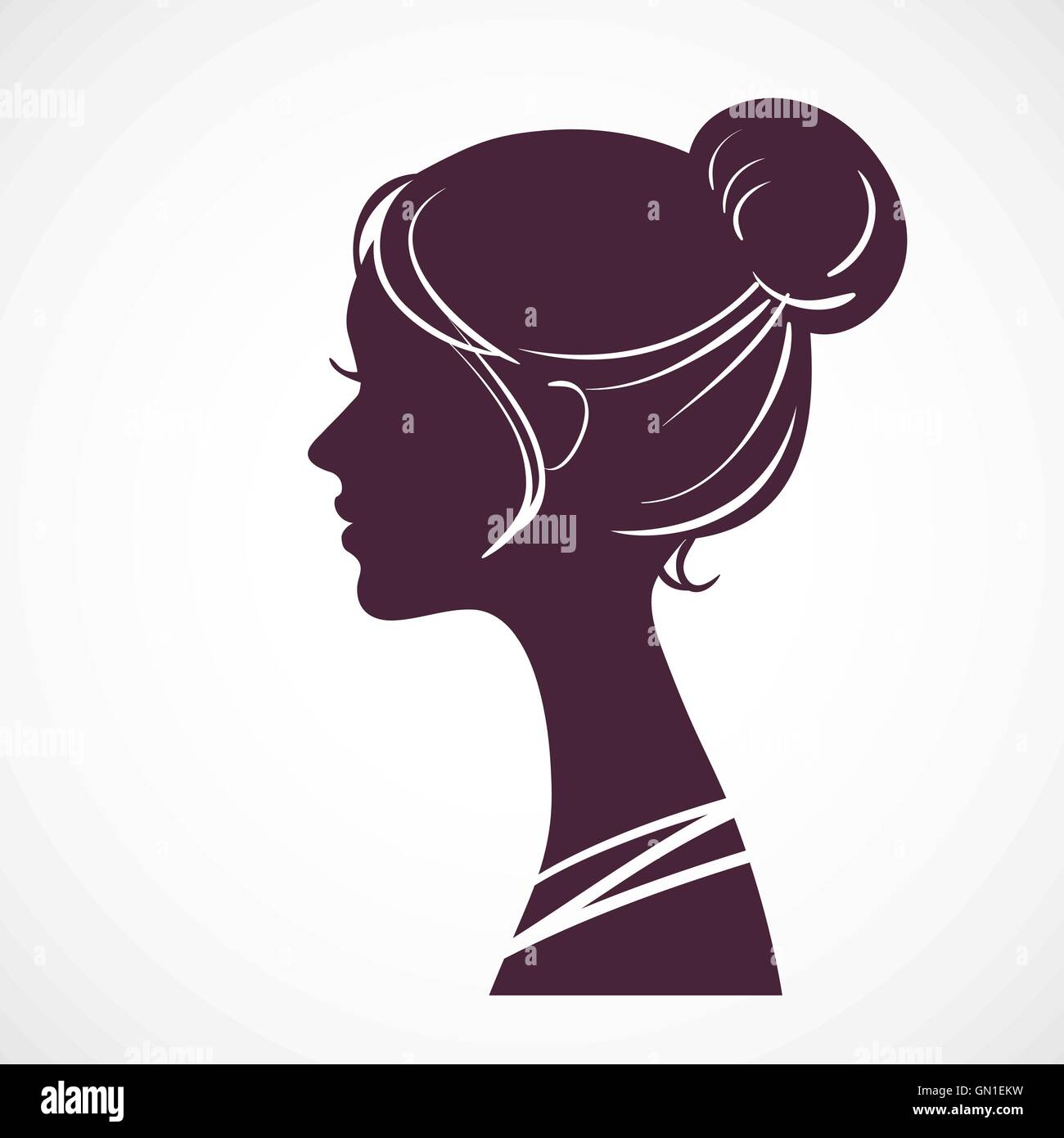 Silhouette femme tête avec belle coiffure stylisée Illustration de Vecteur