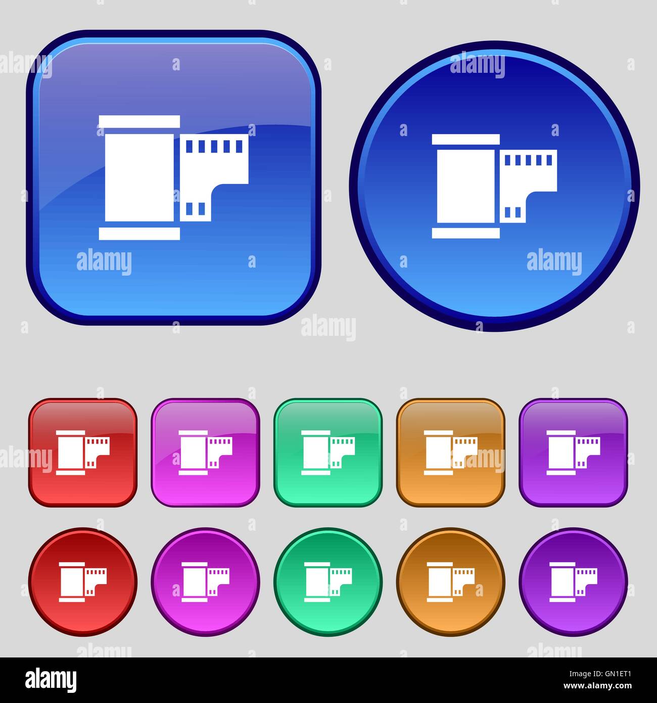 Films négatifs 35 mm signe l'icône. Une série de douze boutons vintage pour votre conception. Vector Illustration de Vecteur