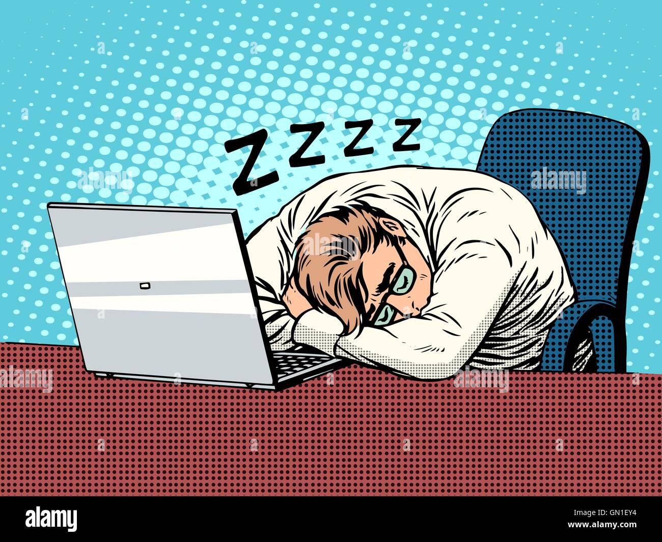 Businessman working on laptop sommeil fatigue Illustration de Vecteur