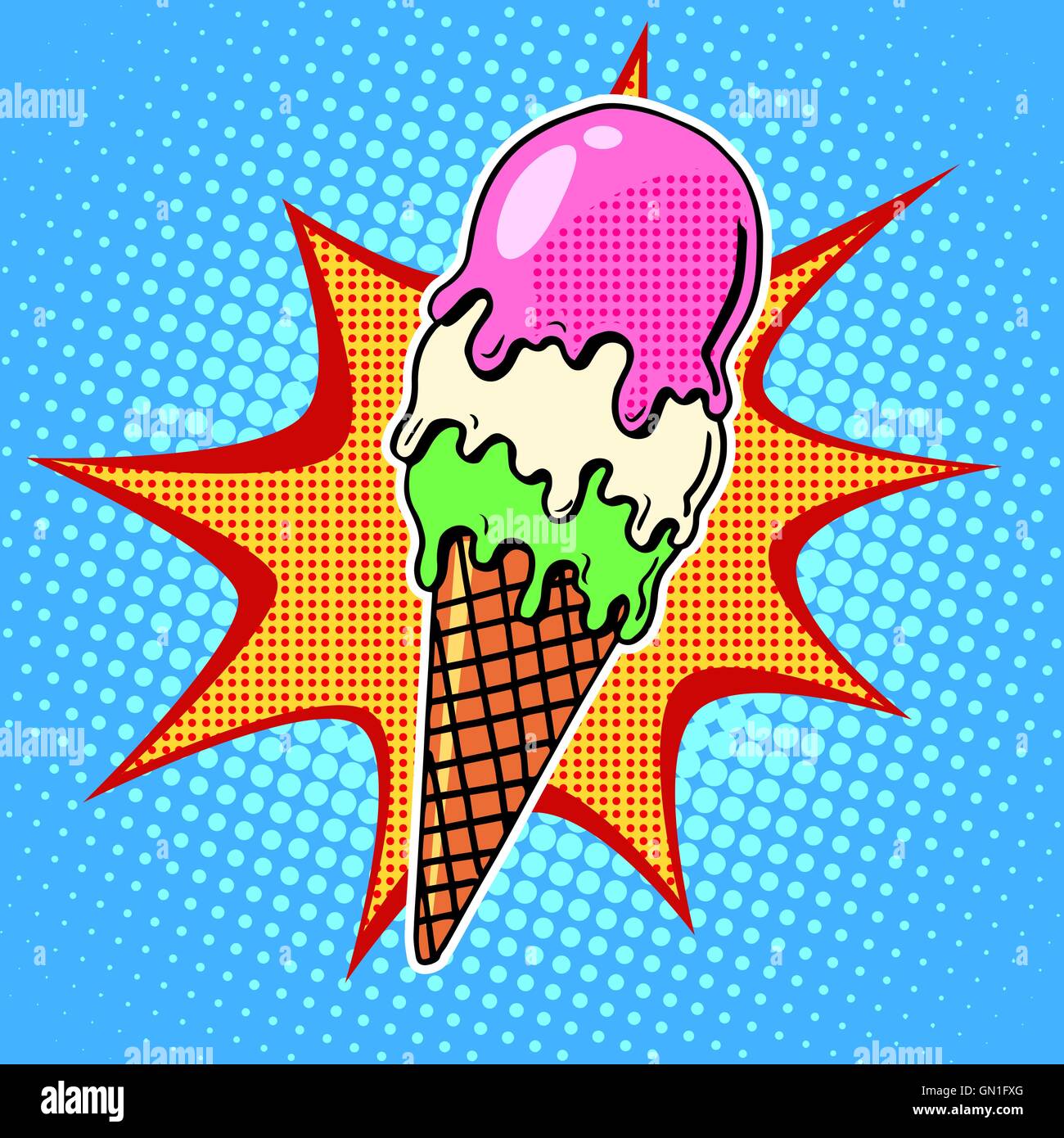 L'ice-cream cone avec trois saveurs Illustration de Vecteur