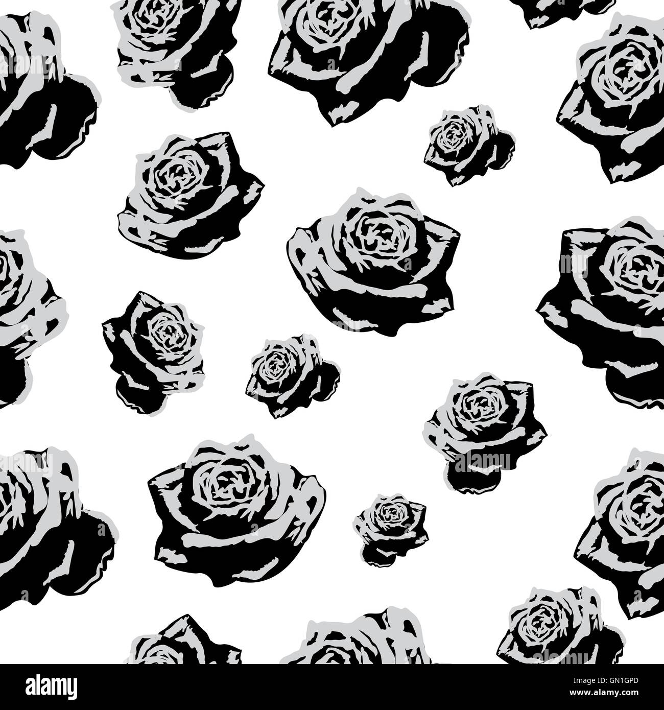 Motif transparent noir et blanc fleurs roses Illustration de Vecteur