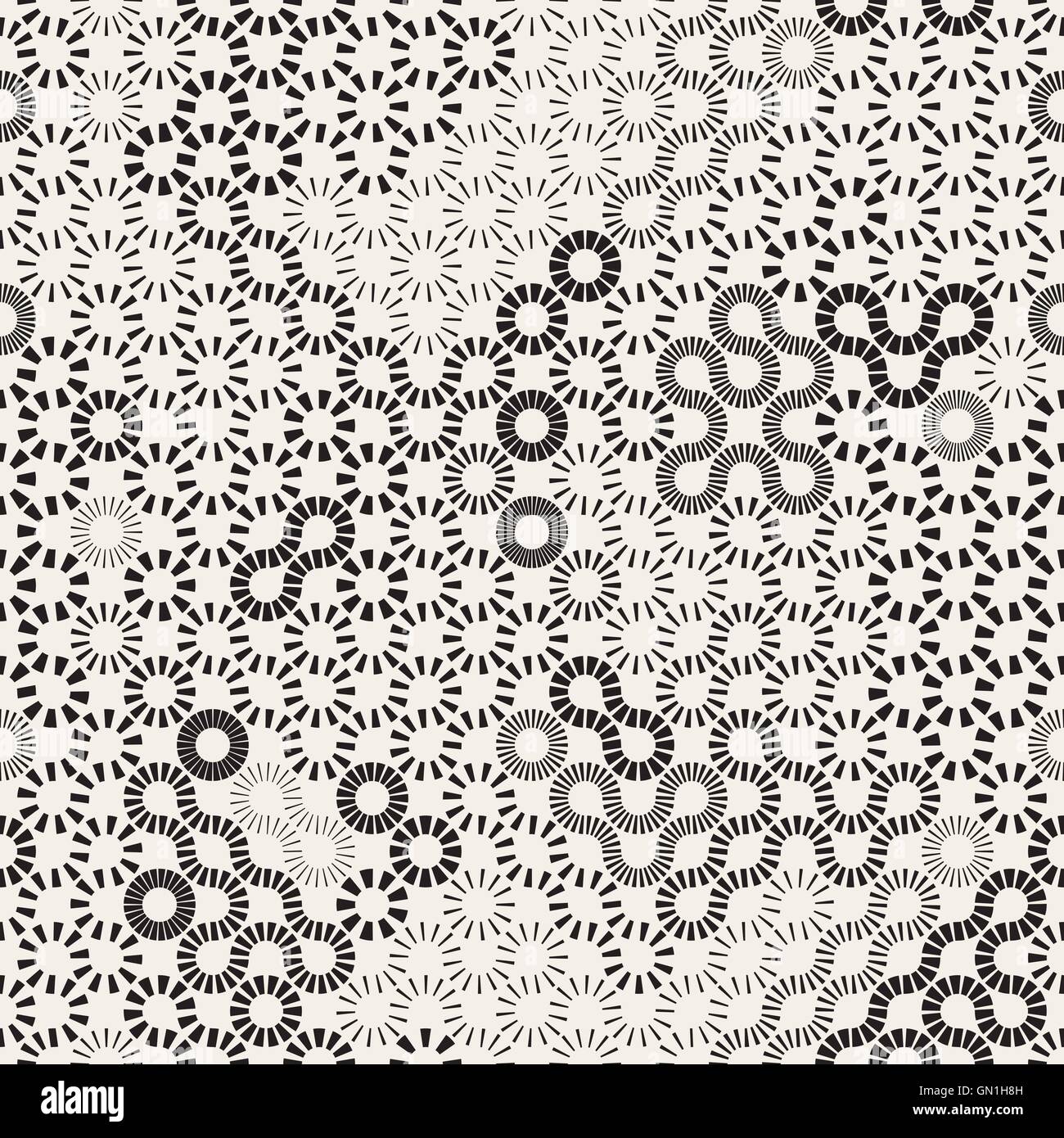 Un vecteur ligne pointillée noir et blanc motif Cercles Sunburst aléatoire Illustration de Vecteur