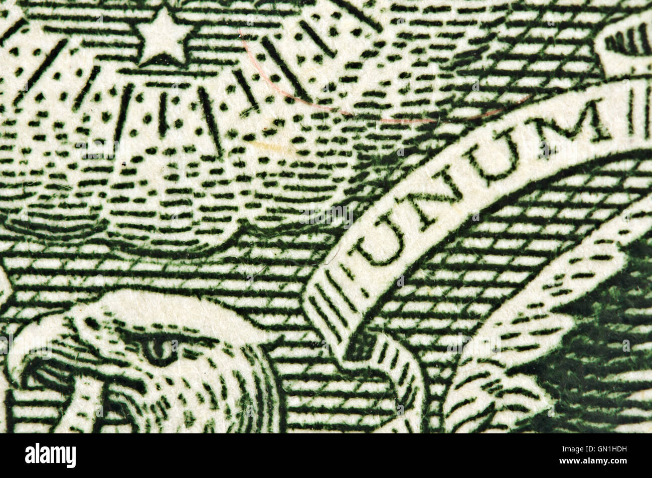 Élément de l'image des États-Unis d'un dollar, chef de l'aigle un mot UNUM. Macro Banque D'Images