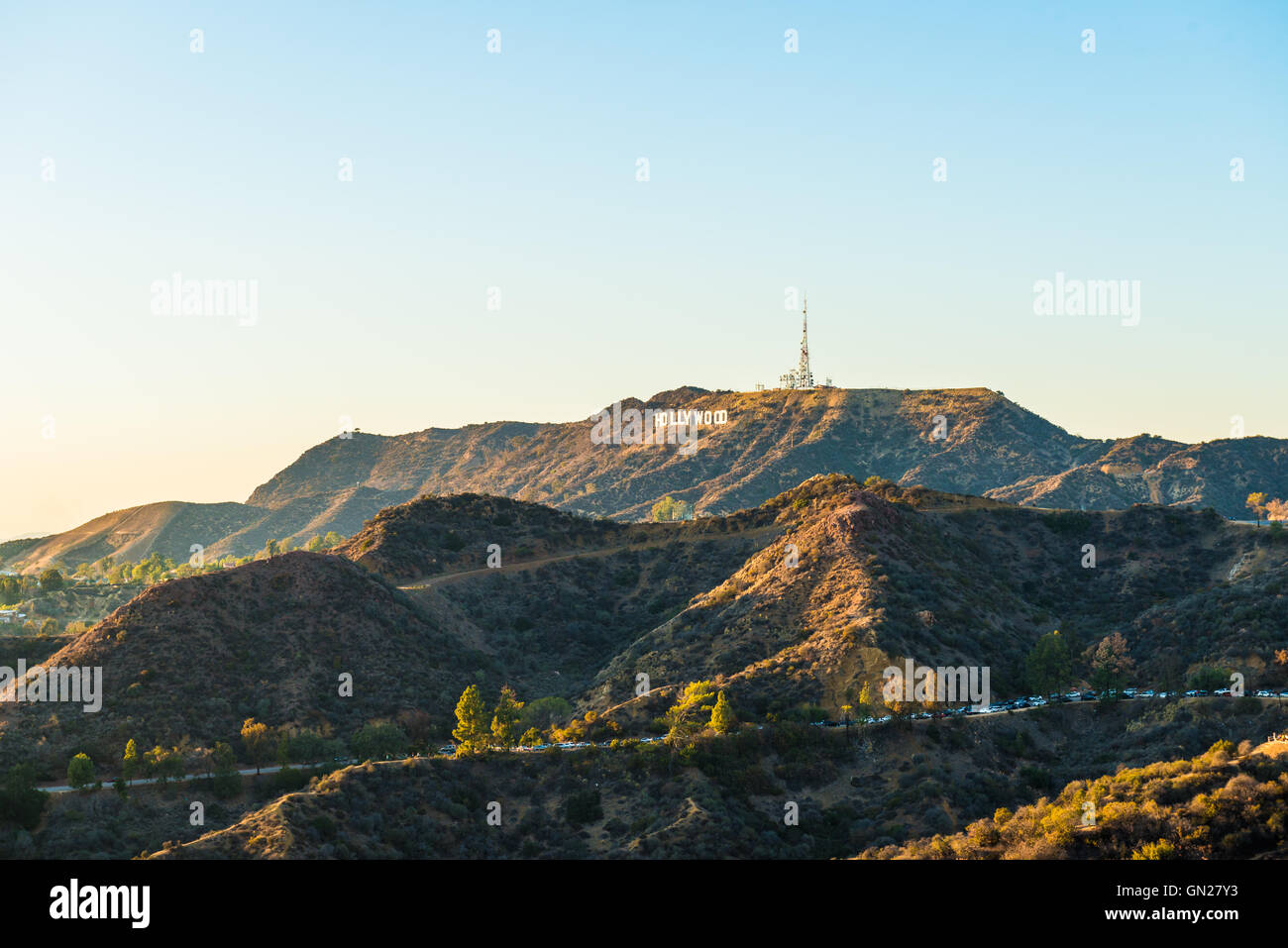 Photo de panneau Hollywood de Los Angeles prise au coucher du soleil de Griffin Park, CA Banque D'Images