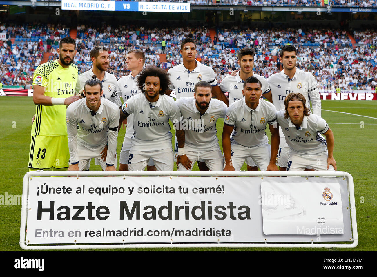 Madrid, Espagne. Août 27, 2016. Line-up du groupe l'équipe de la Liga match de football entre le Real Madrid contre Celta de Vigo au Santiago Bernabeu à Madrid, Espagne. Credit : Action Plus Sport/Alamy Live News Banque D'Images