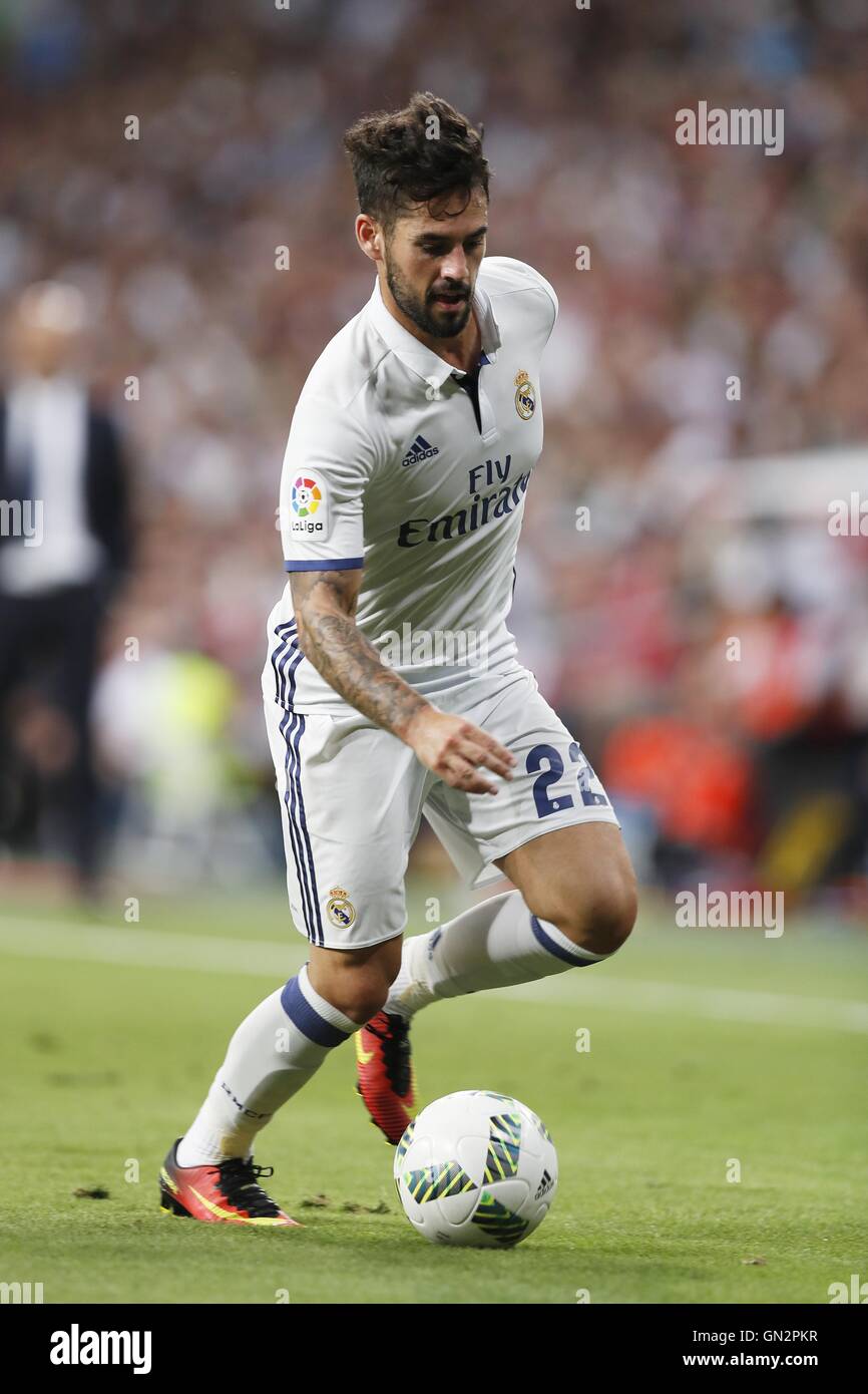 Madrid, Espagne. Août 16, 2016. Isco (Real) Football/soccer : 'pré-saison Trophée Santiago Bernabeu' match entre le Real Madrid FC 5-3 Stade de Reims au Santiago Bernabeu à Madrid, Espagne . © Kawamori Mutsu/AFLO/Alamy Live News Banque D'Images