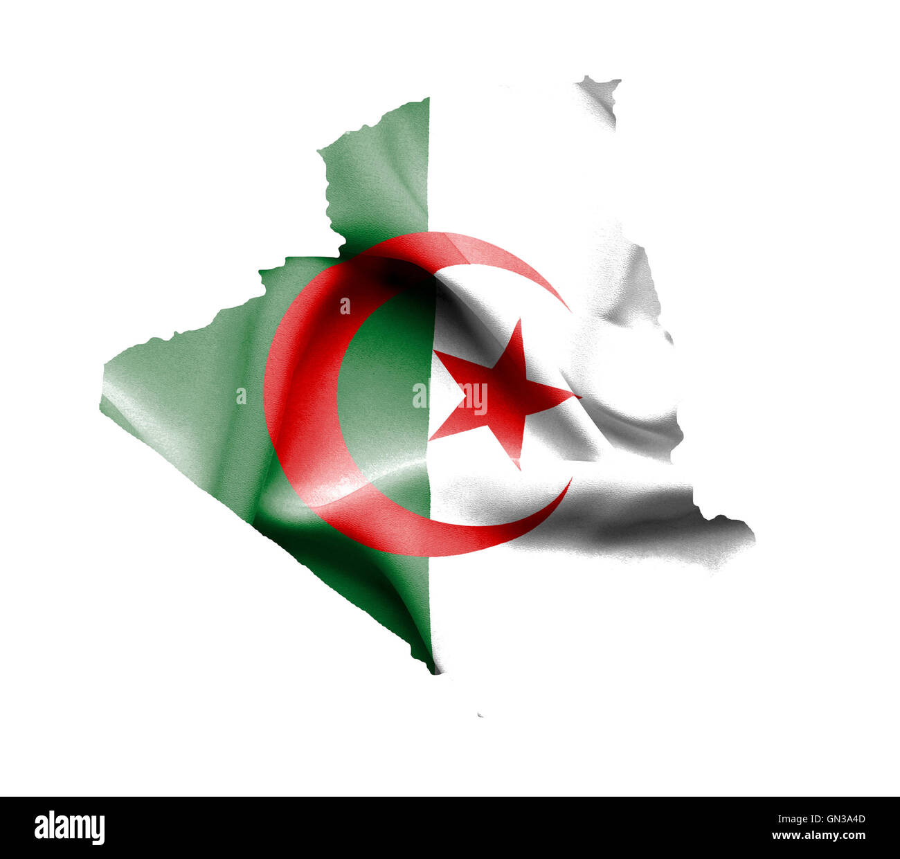 La carte de l'Algérie avec waving flag isolated on white Banque D'Images