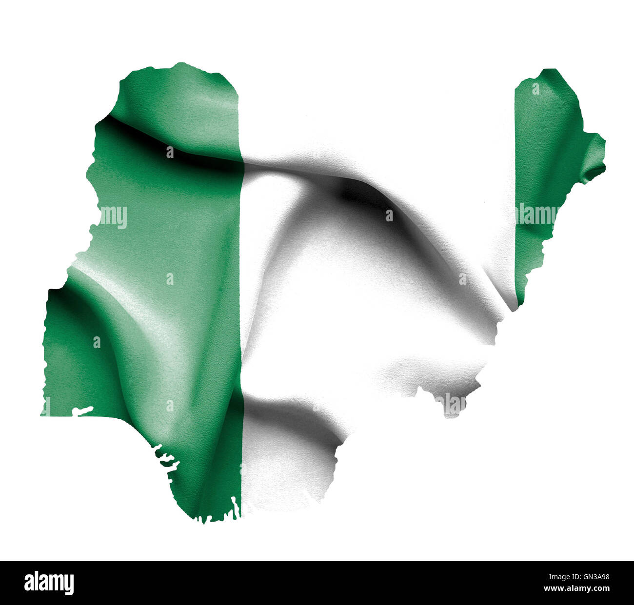Carte de Nigeria avec waving flag isolated on white Banque D'Images