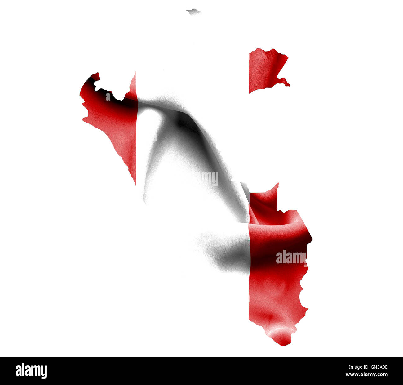 Carte du Pérou avec waving flag isolated on white Banque D'Images