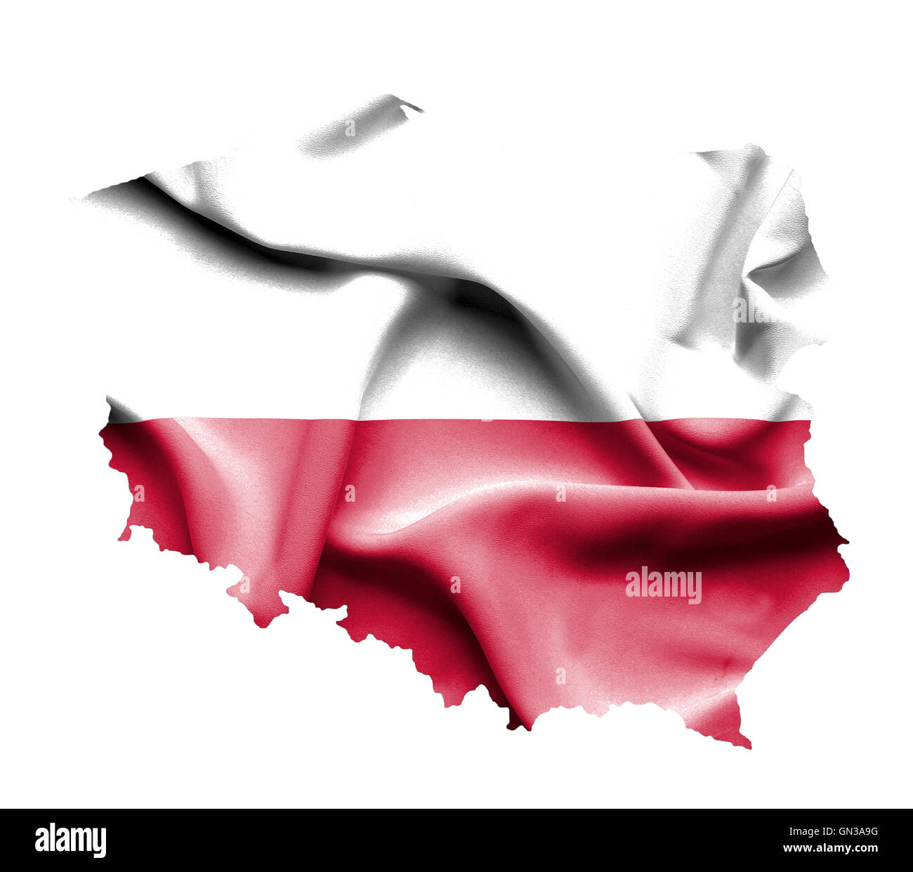 Carte de la Pologne avec waving flag isolated on white Banque D'Images