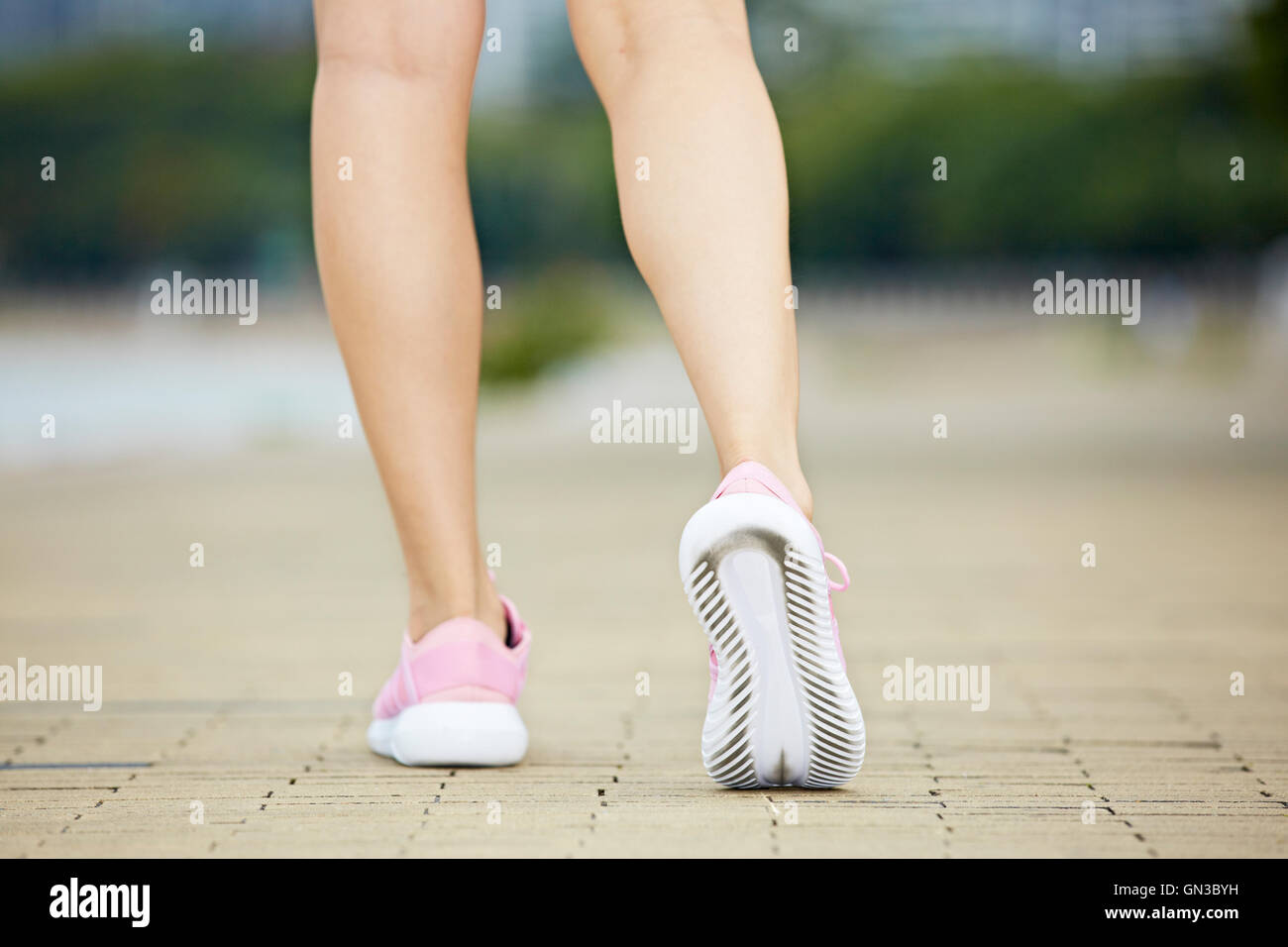 Pieds et Jambes inférieures d'un female jogger, prêt à être exécuté. Banque D'Images