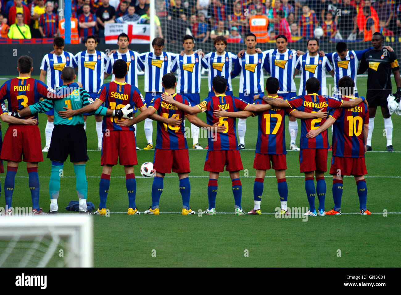 Équipes de football Ligue espagnole un concentré avant match entre le FC Barcelone et l'Espanyol au Camp Nou, le Mai 08, 2011 Banque D'Images