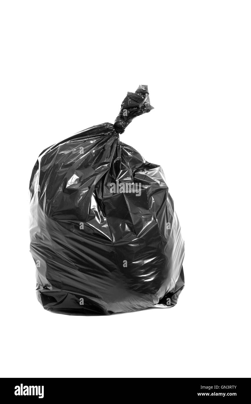Sac poubelle noir isolated on white Banque D'Images