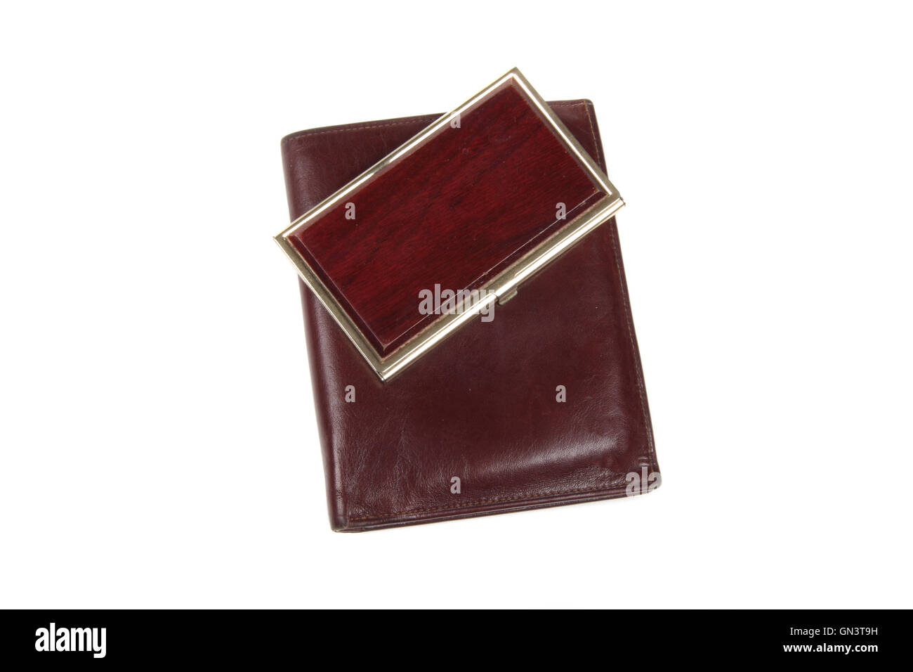 Ordinateur portable avec coffret bois isolé Banque D'Images