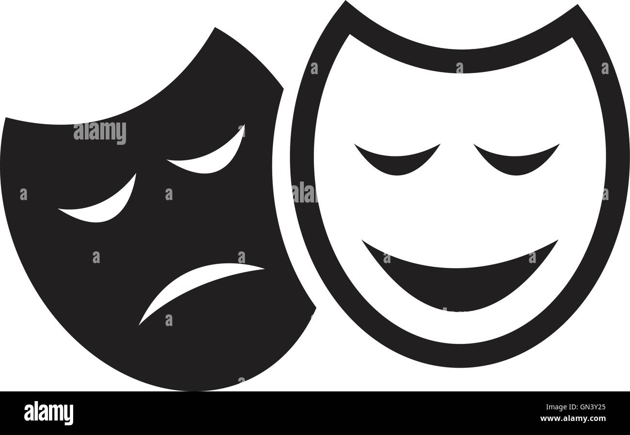L'icône de théâtre avec masques heureux et triste Illustration de Vecteur