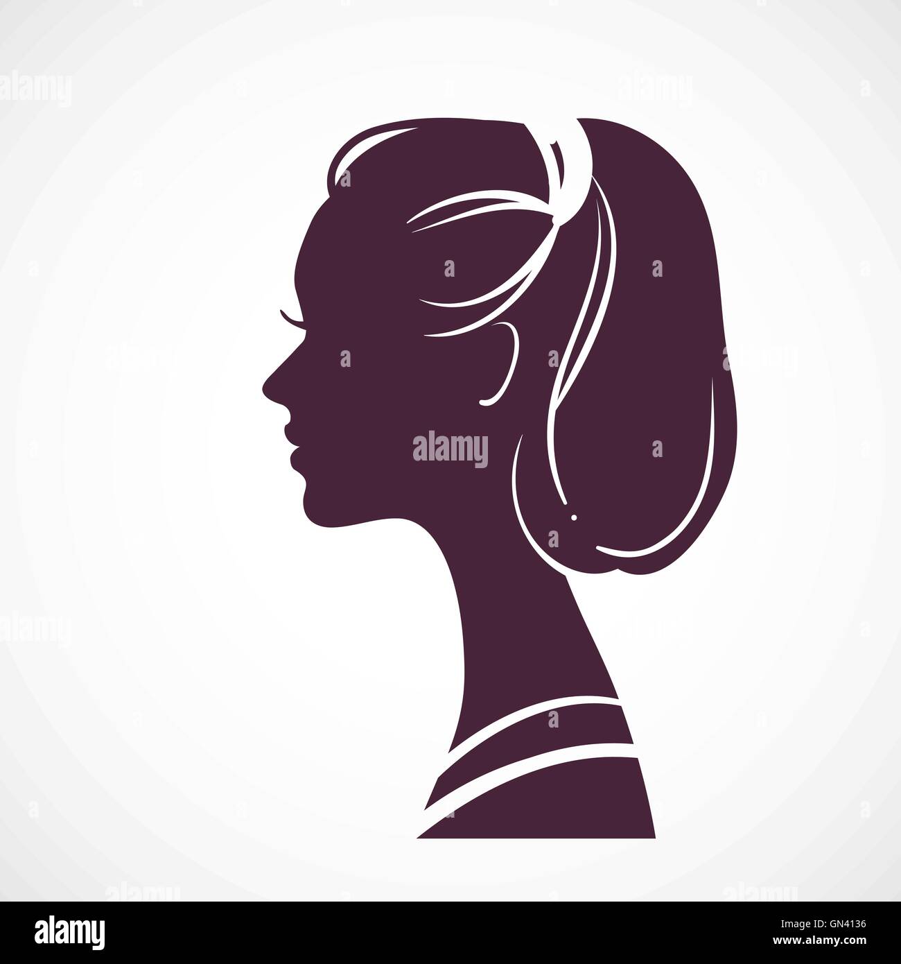 Silhouette femme tête avec belle coupe stylisée Illustration de Vecteur