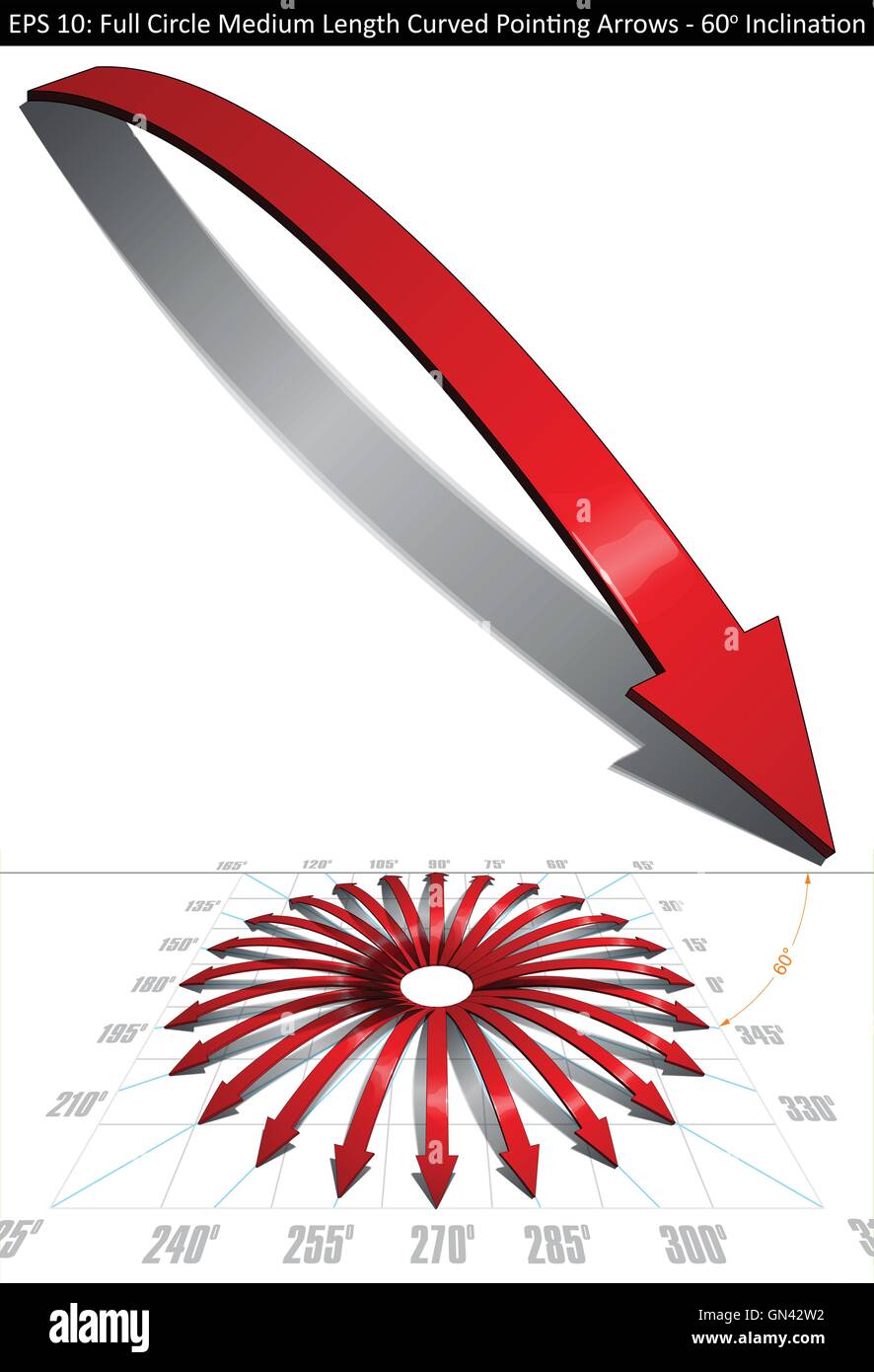 Full Circle - Longueur moyenne des flèches pointant Set - 60 degrés Illustration de Vecteur