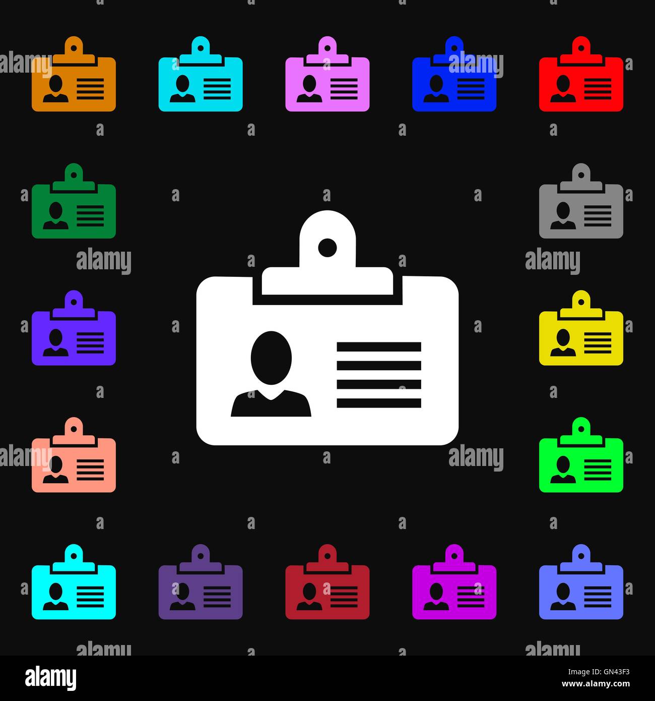 L'icône de carte d'identité de signe. Beaucoup de symboles colorés pour ...