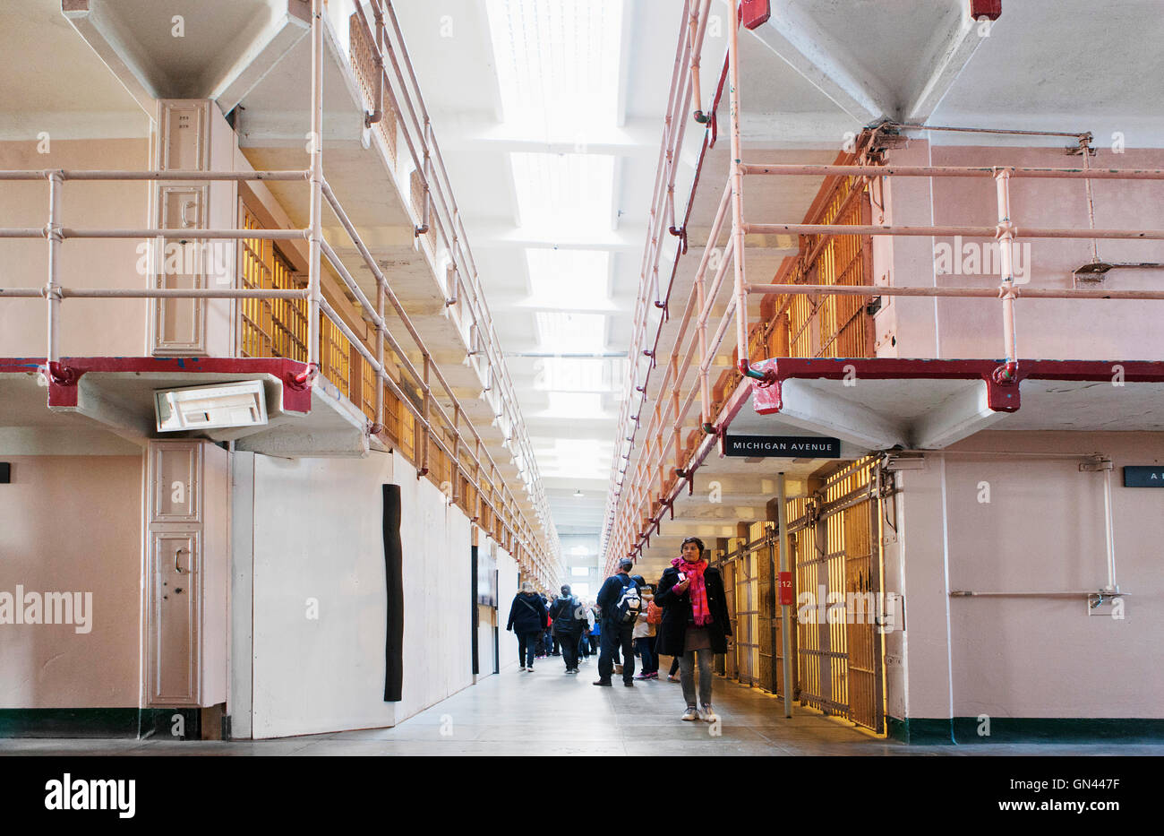 Principale prison cell block.Alcatraz à San Francisco, Californie. Banque D'Images