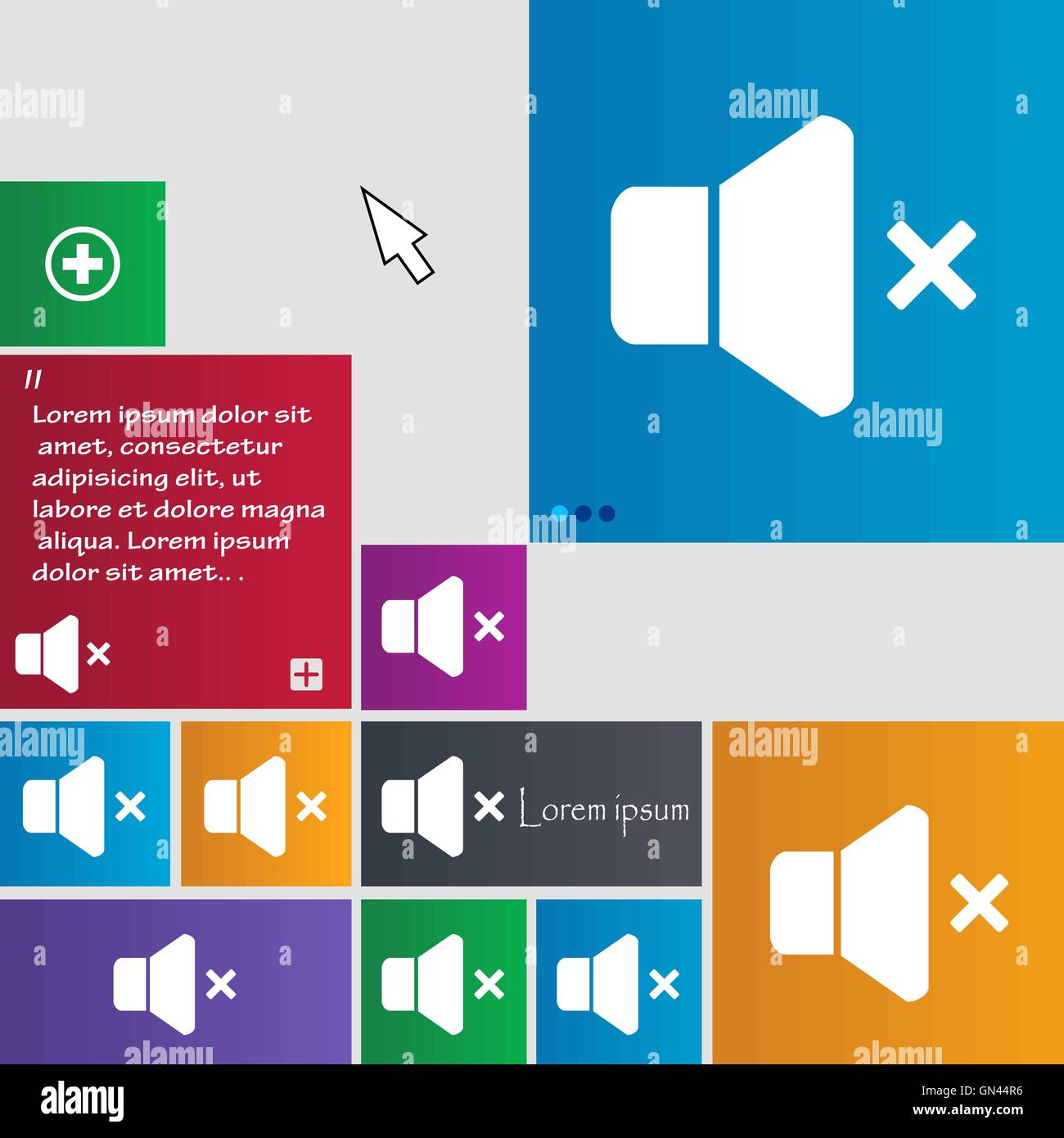 Pas de l'icône de volume signe. boutons. Site web interface moderne avec des touches curseur pointeur. Vector Illustration de Vecteur