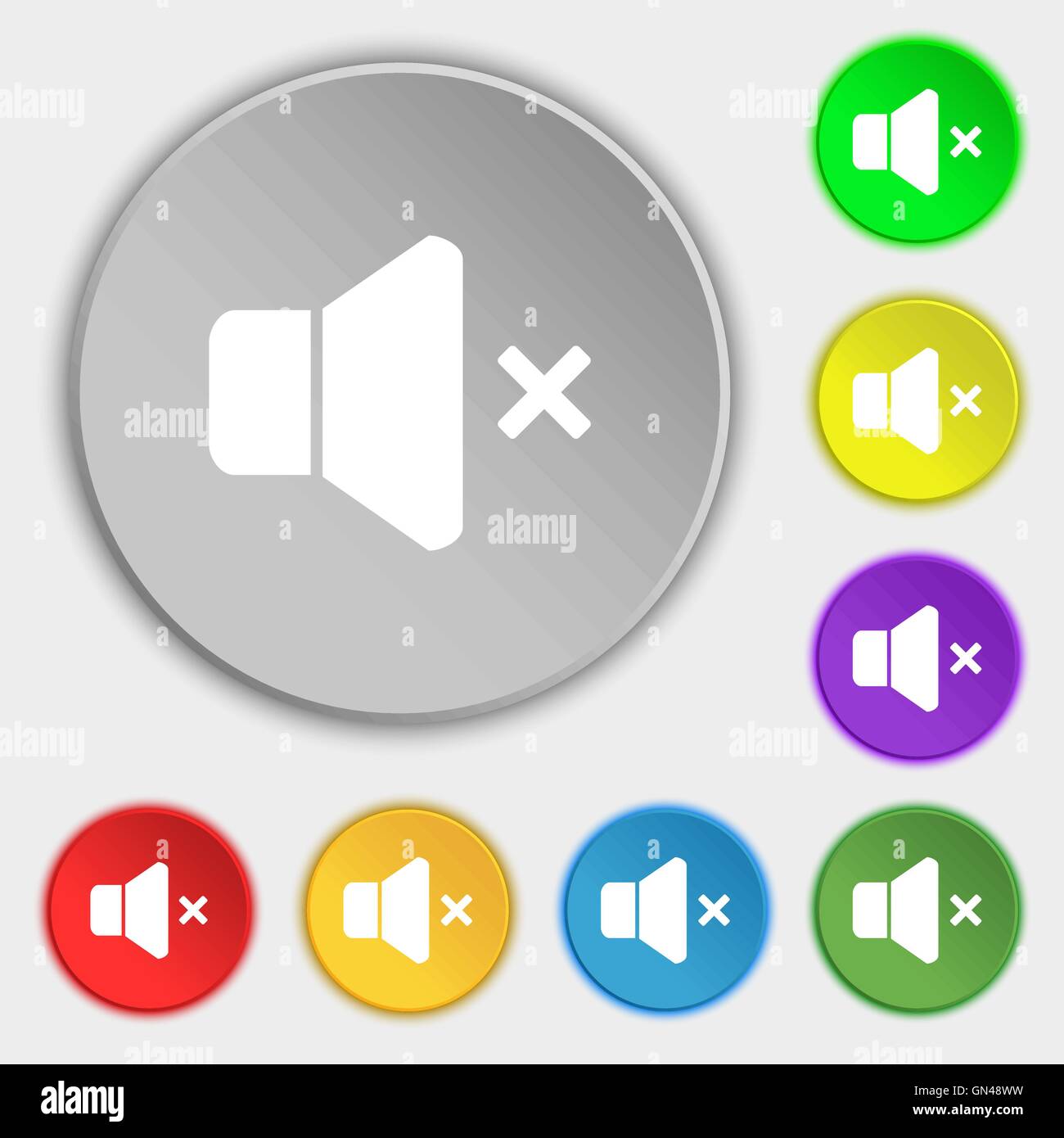 Pas de l'icône de volume signe. Symbole sur huit boutons plats. Vector Illustration de Vecteur