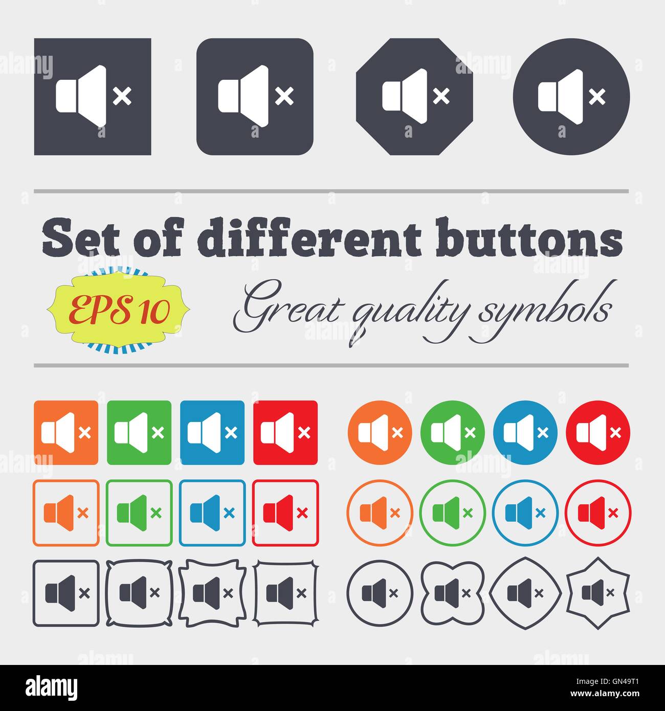 Pas de l'icône de volume signe. Grand jeu de colorful, diversifiée et de grande qualité boutons. Vector Illustration de Vecteur
