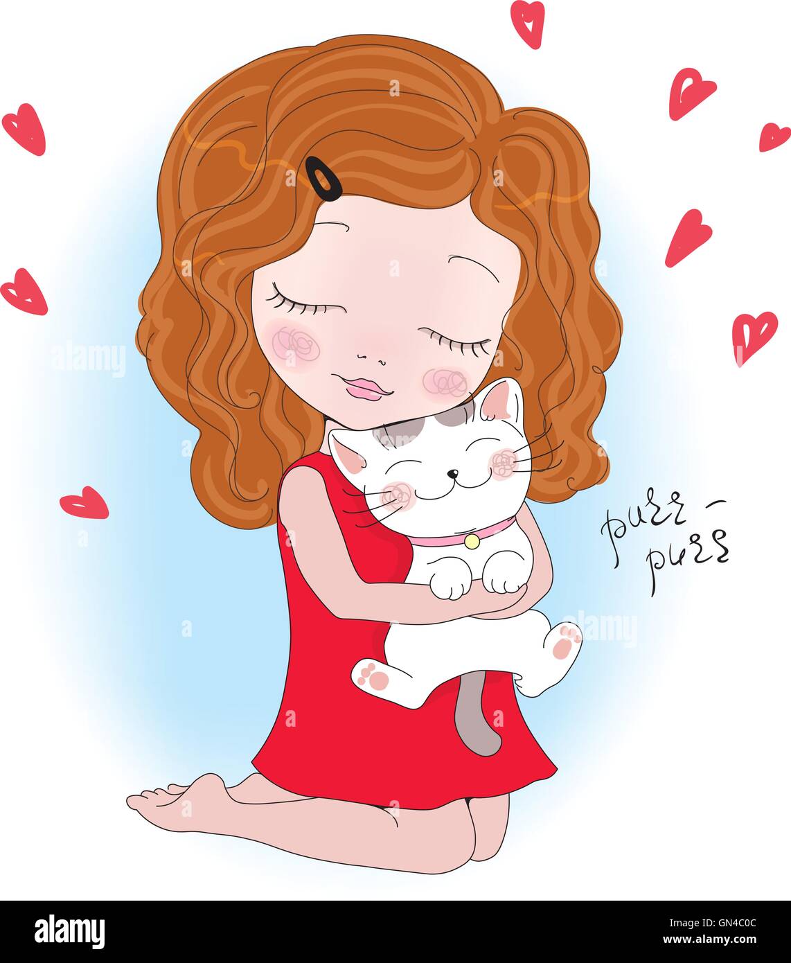 Vector Illustration of a cute little Girl with Cat Illustration de Vecteur