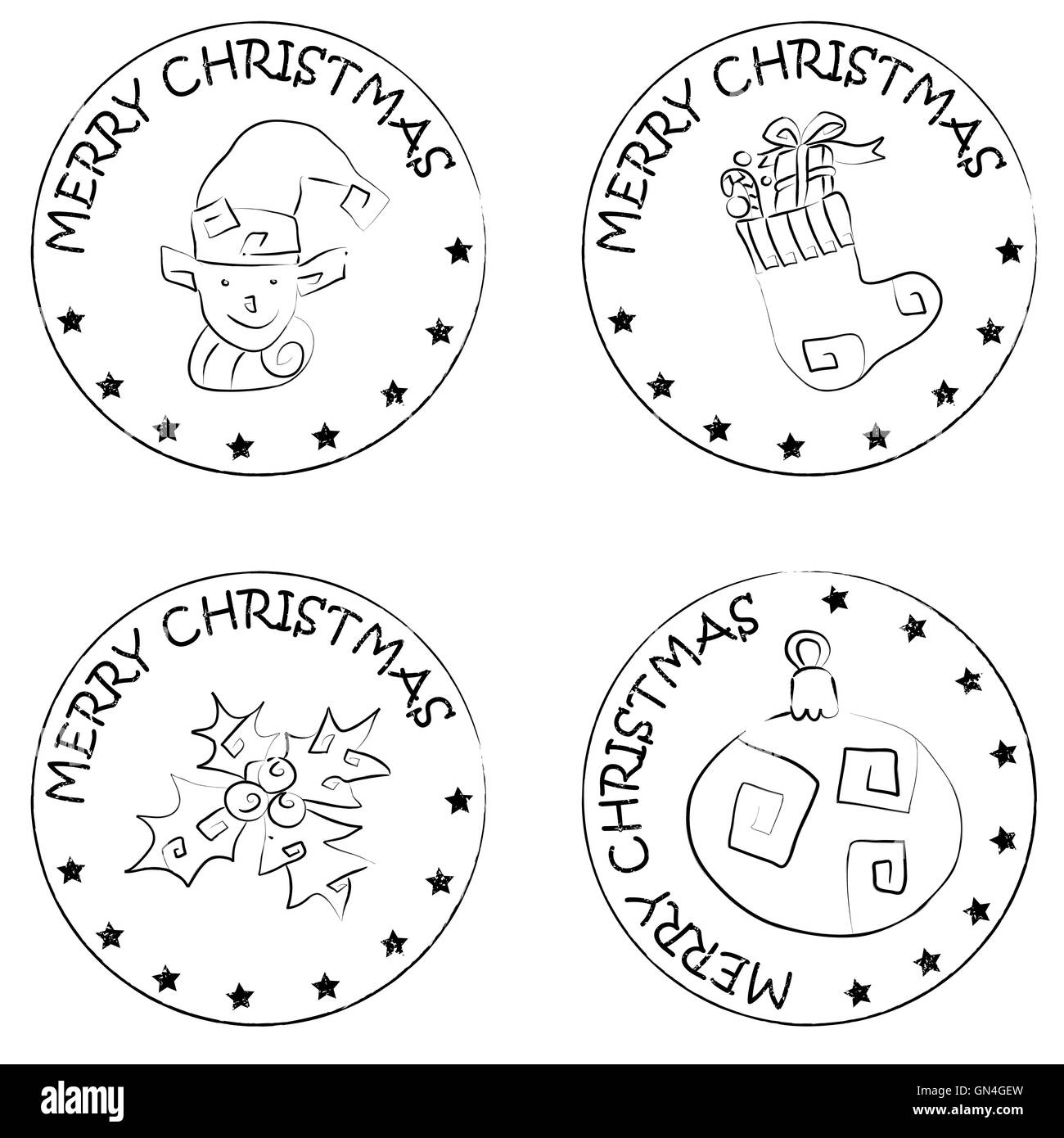 Pièce de 4 timbres de Noël cadeaux chaussette globe berry elf Banque D'Images