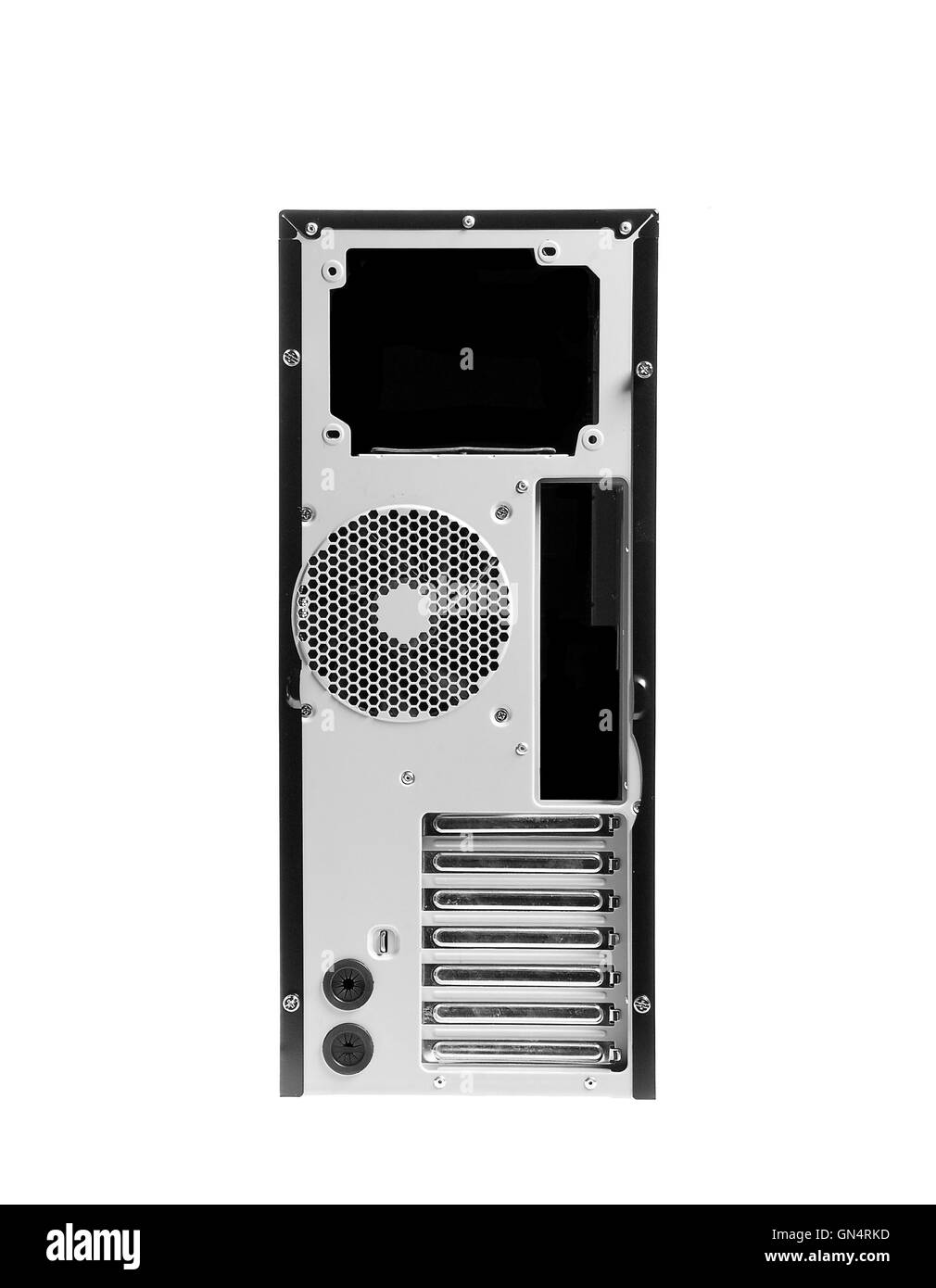 Boîtier de l'ordinateur gris, photo sur le fond blanc Banque D'Images