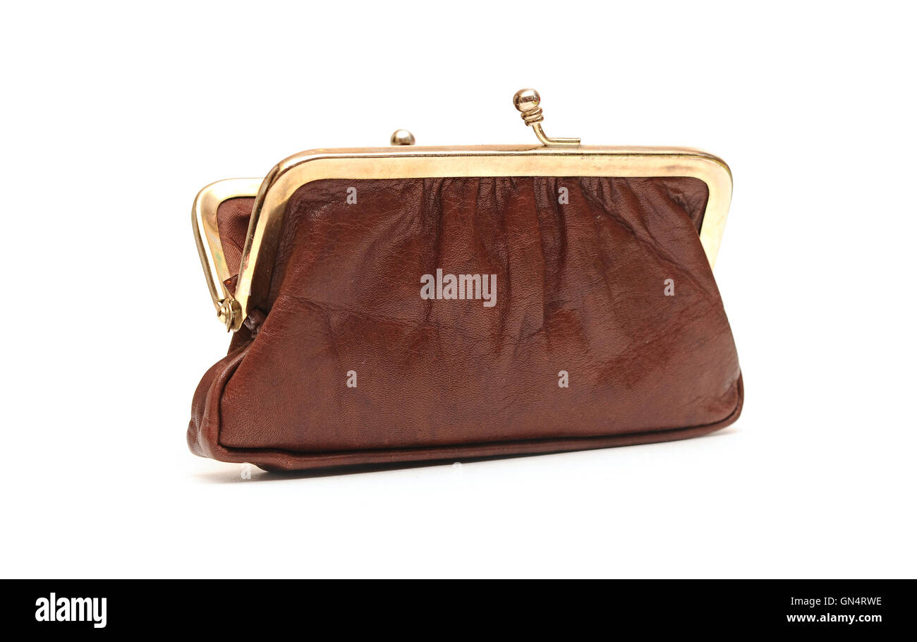 Porte-monnaie vide sur un fond blanc Banque D'Images