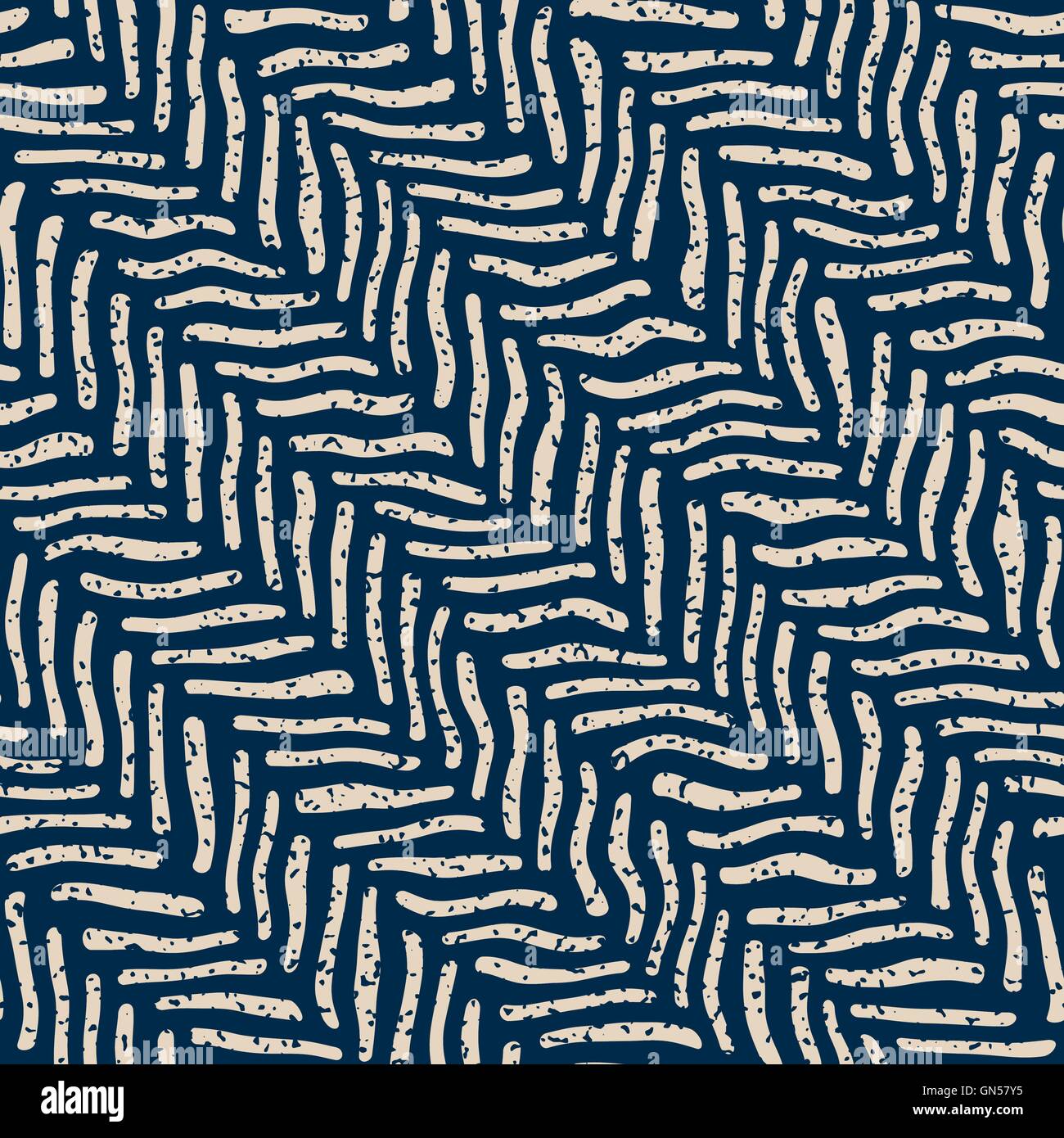 Seamless Vector Couleur Blanc Bleu Marine lignes déformées à la main motif Retro Grunge Illustration de Vecteur