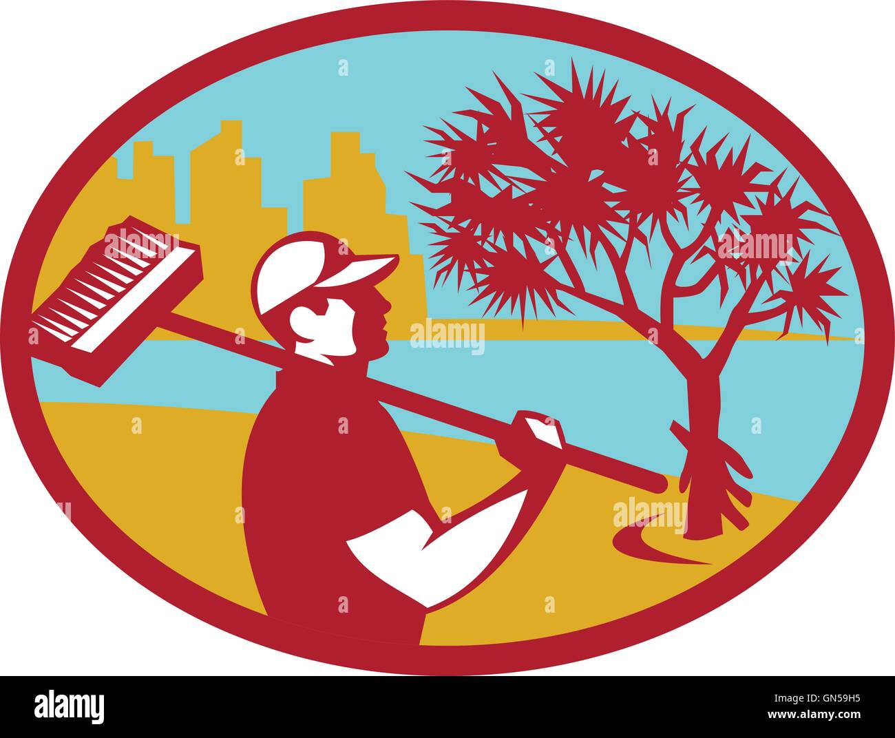 Pandanus plus propre de la Côte d'arbres rétro ovale Illustration de Vecteur