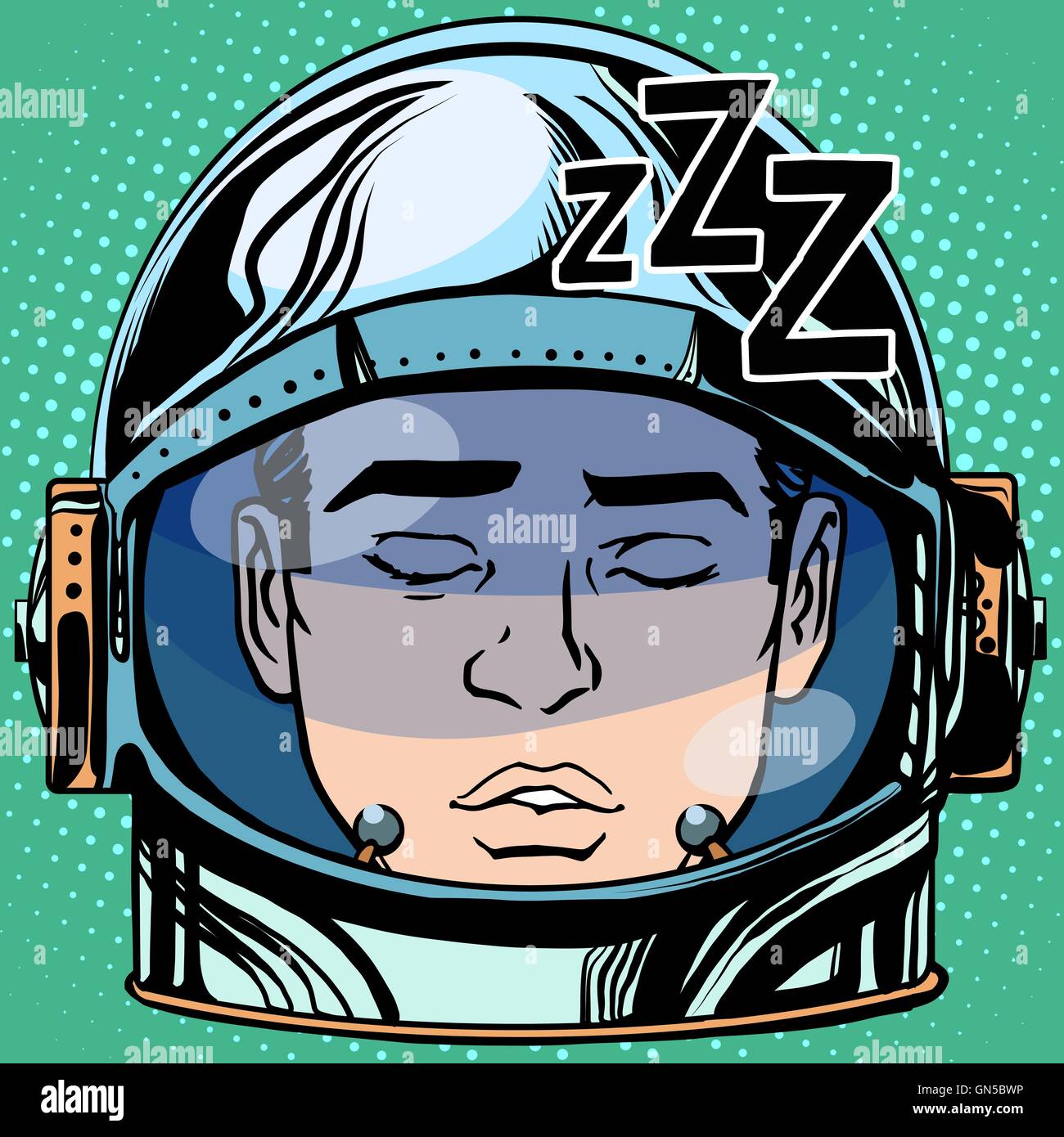 Émoticône Emoji sommeil visage homme retro astronaute Illustration de Vecteur